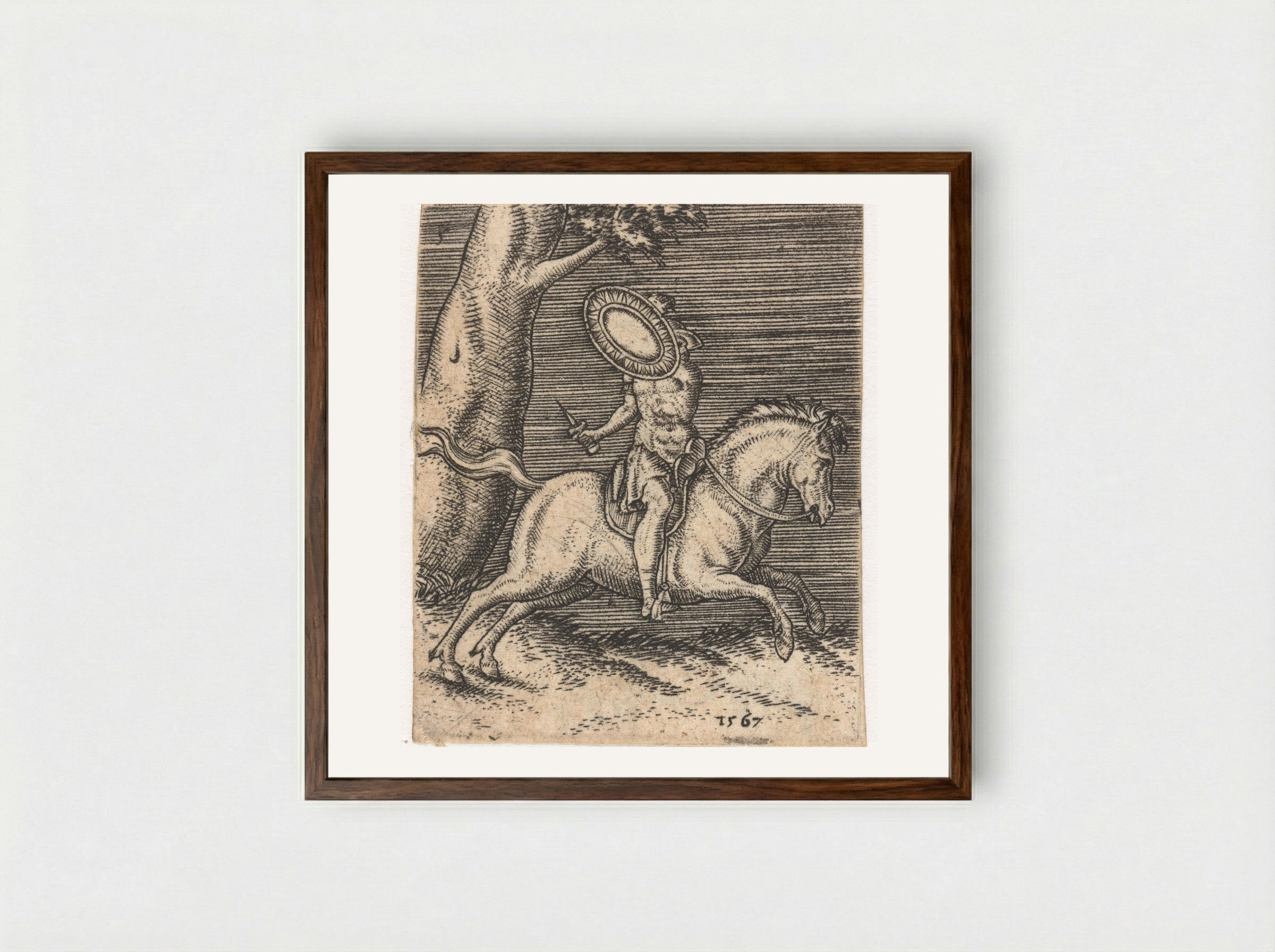 Romeinse ruiter te paard - Abraham de Bruyn - Framed Print Dark Wood