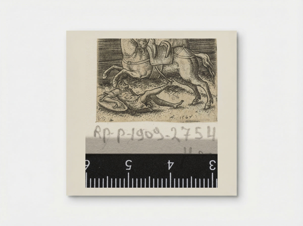 Romeinse ruiter van zijn paard getild - Abraham de Bruyn - Poster