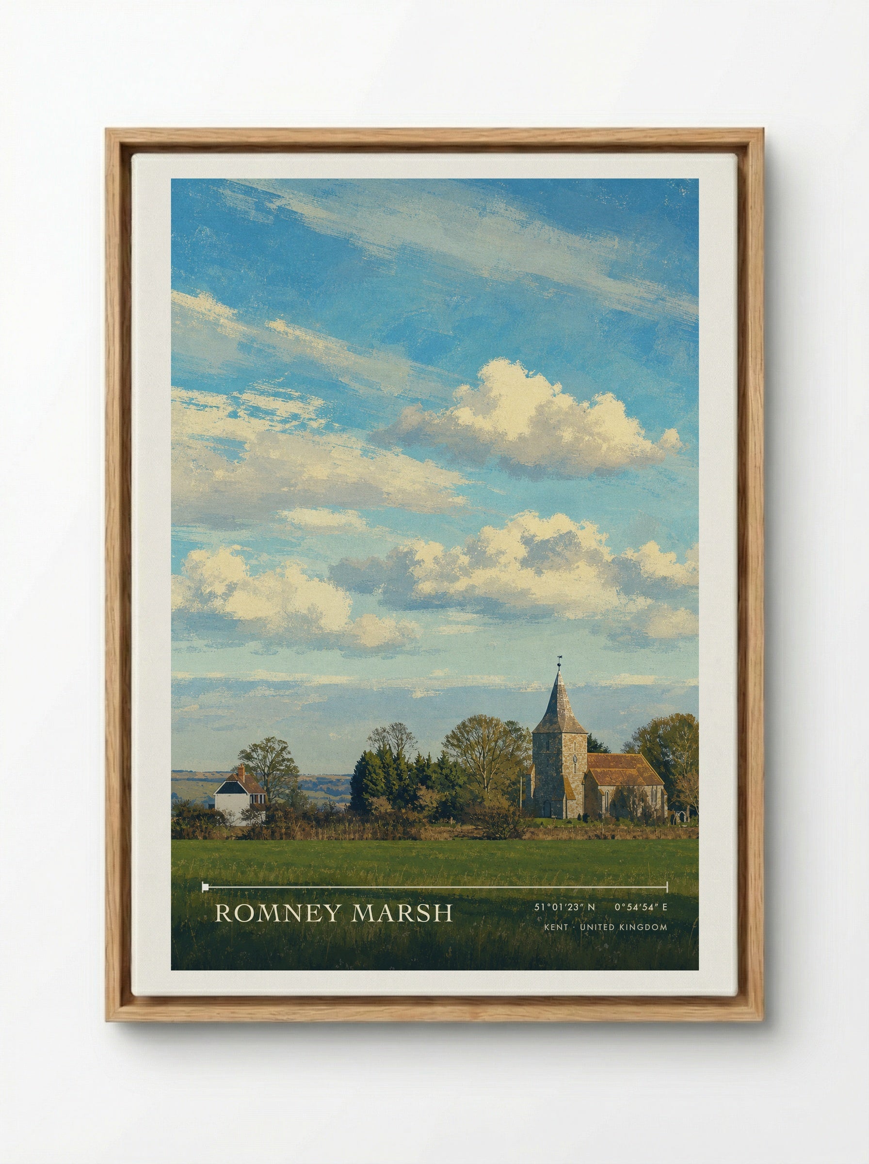 Romney Marsh Kent United Kingdom Travel Poster - Framed Canvas Wood