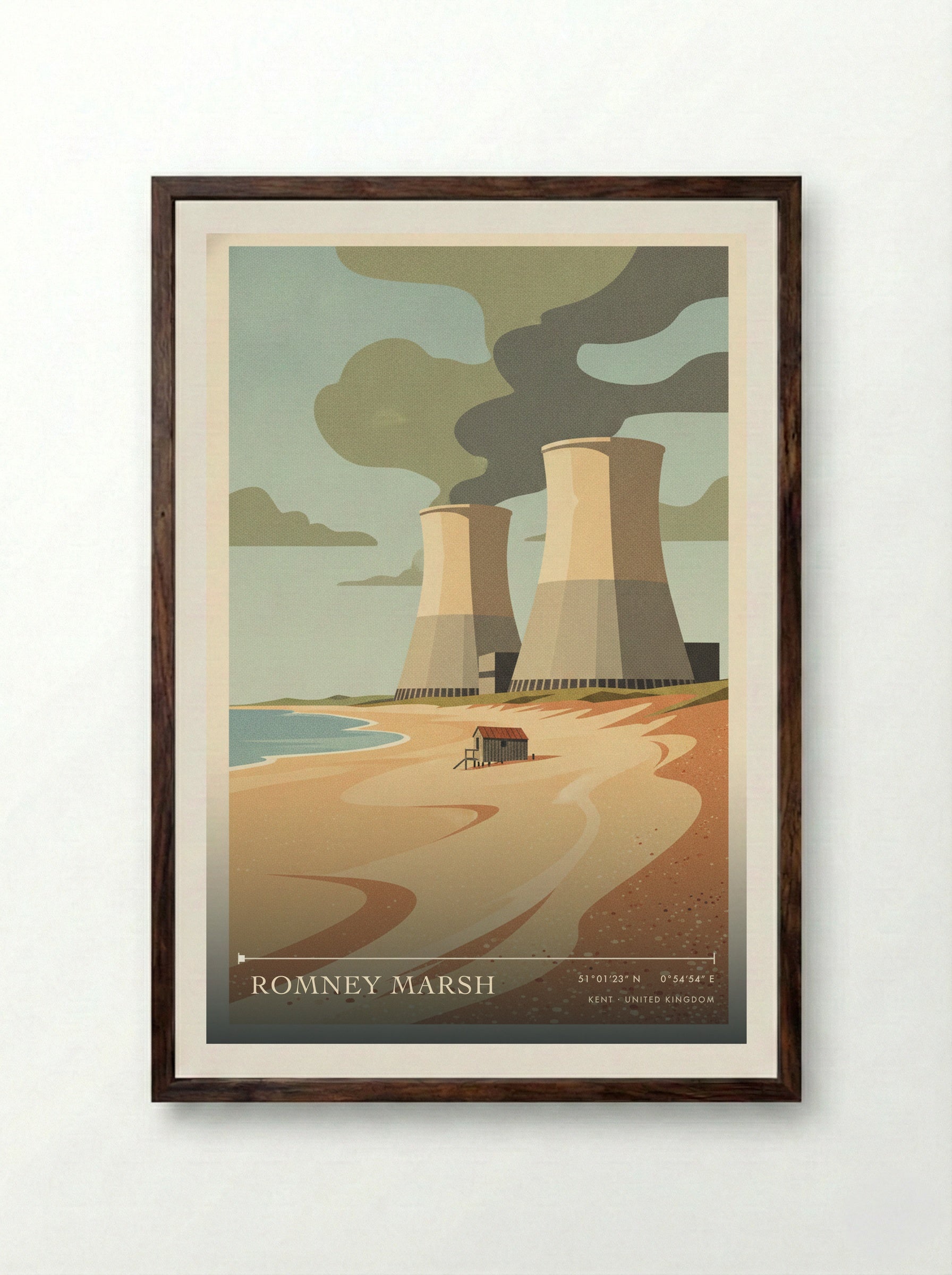 Romney Marsh Kent United Kingdom Travel Poster - Framed Print Dark Wood