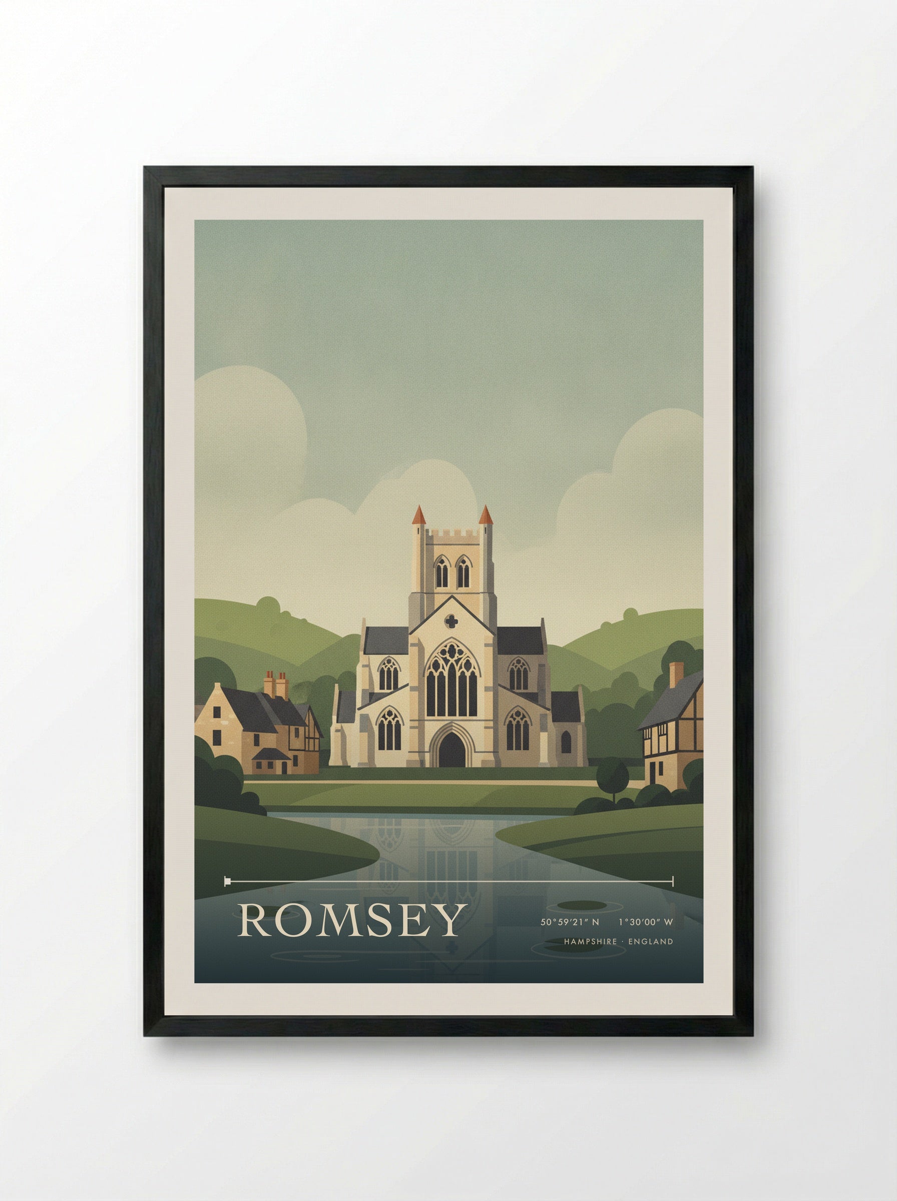 Romsey Hampshire England Travel Poster - Framed Print Black