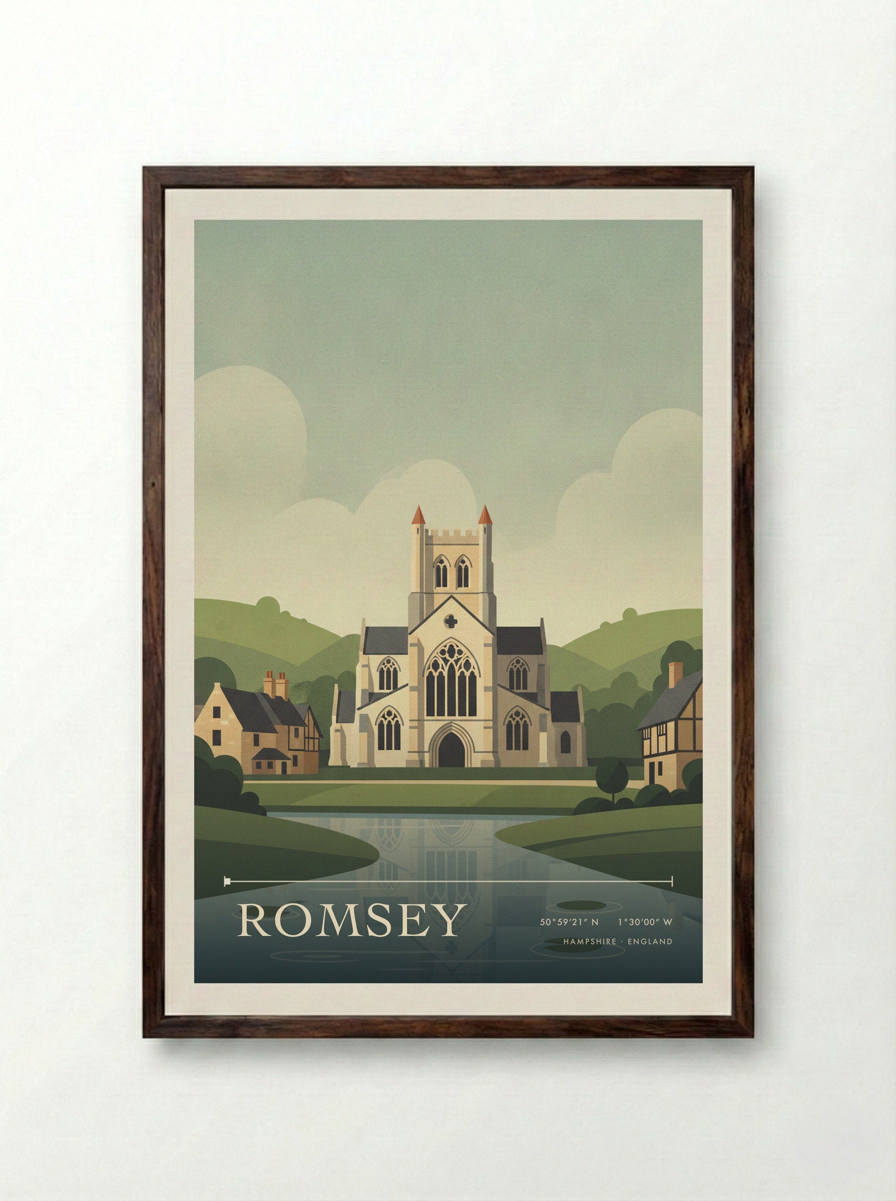 Romsey Hampshire England Travel Poster - Framed Print Dark Wood