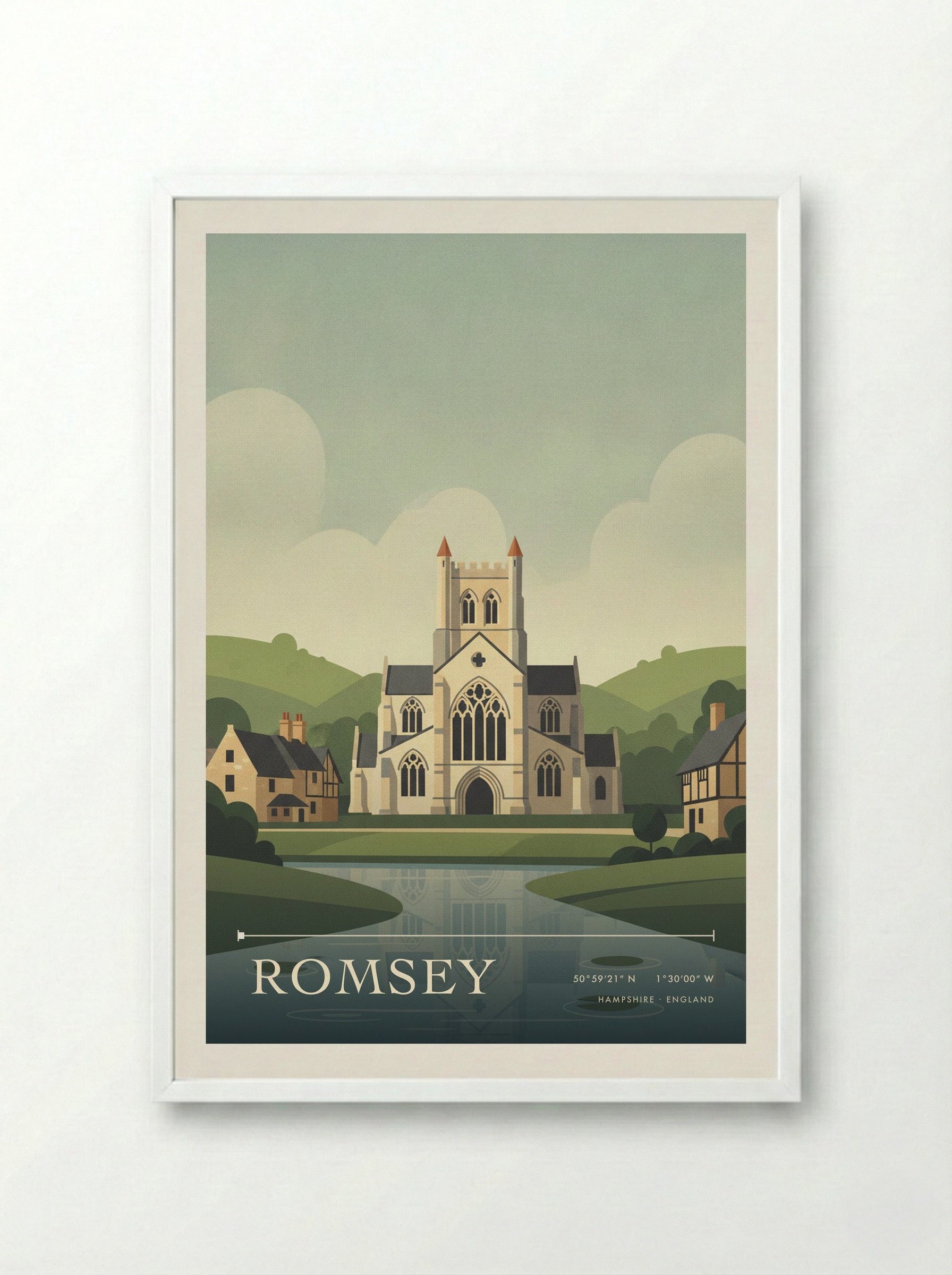 Romsey Hampshire England Travel Poster - Framed Print White