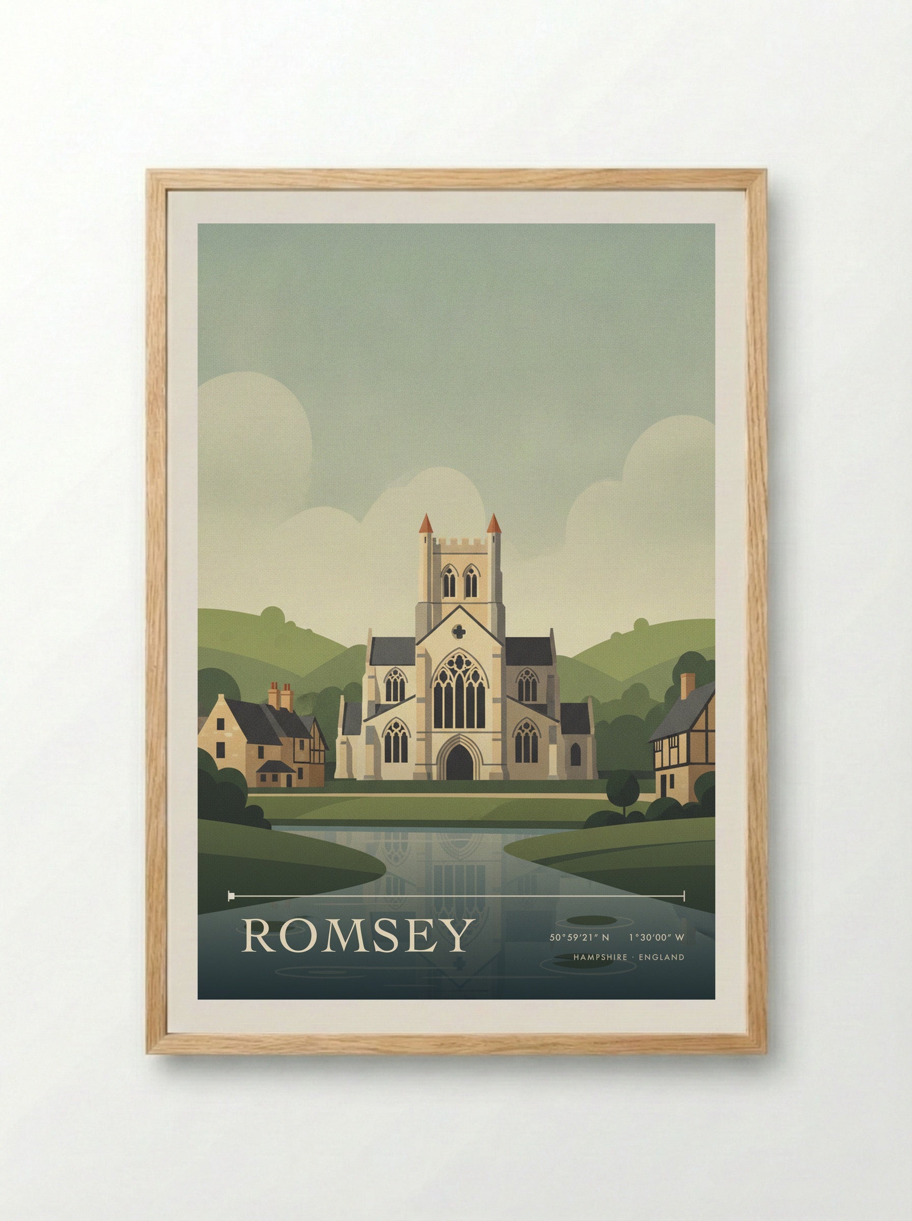 Romsey Hampshire England Travel Poster - Framed Print Wood