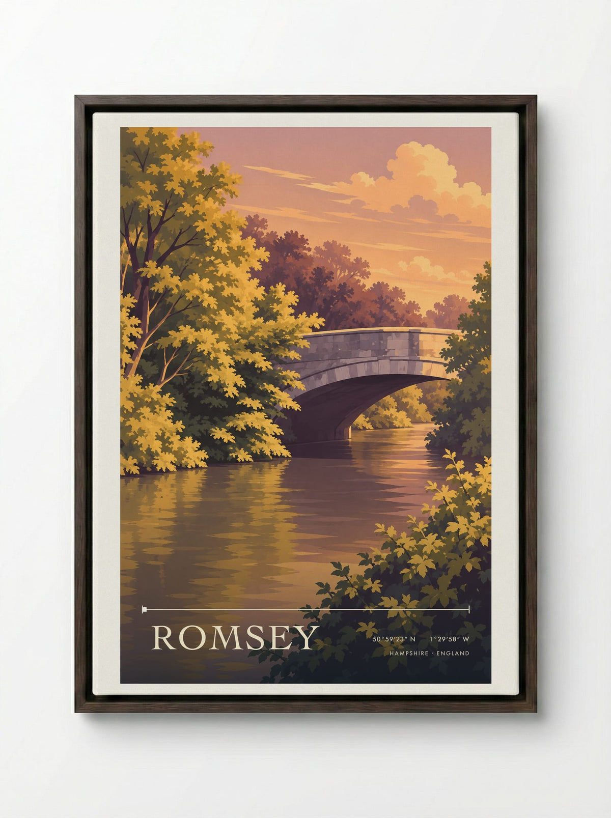Romsey Hampshire | Travel Poster - Framed Canvas Dark Wood