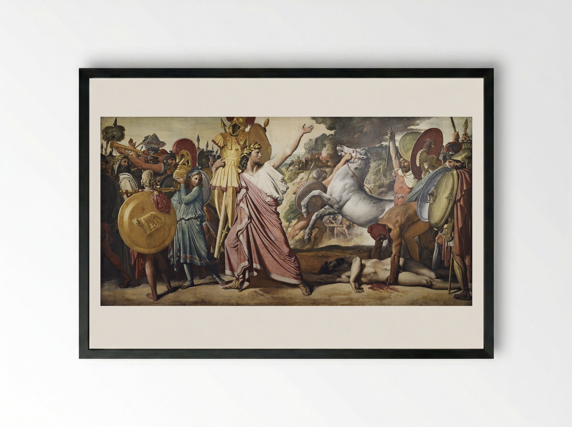 Romulus' Victory over Acron - Jean Auguste Dominique Ingres - Framed Print Black