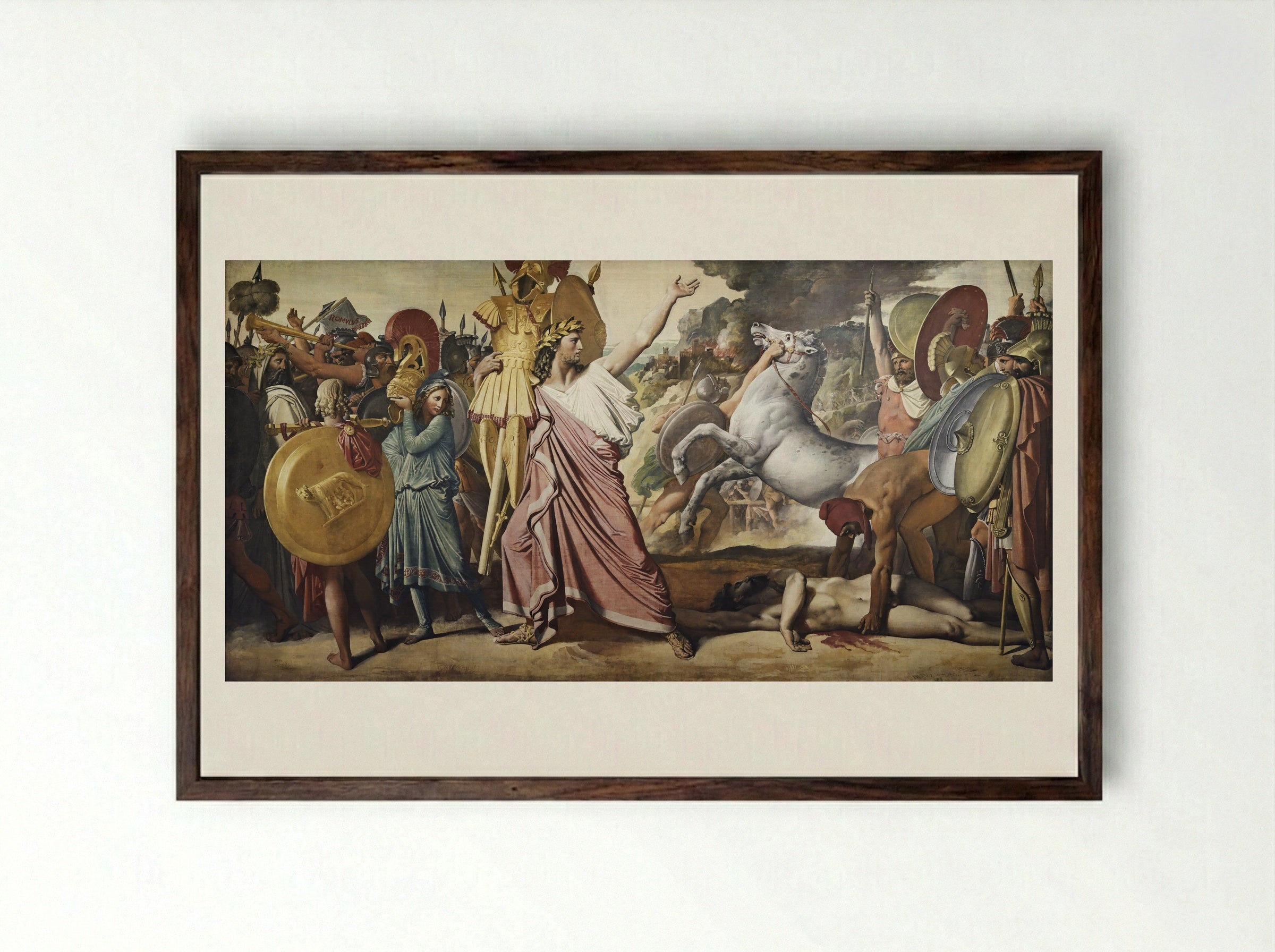 Romulus' Victory over Acron - Jean Auguste Dominique Ingres - Framed Print Dark Wood
