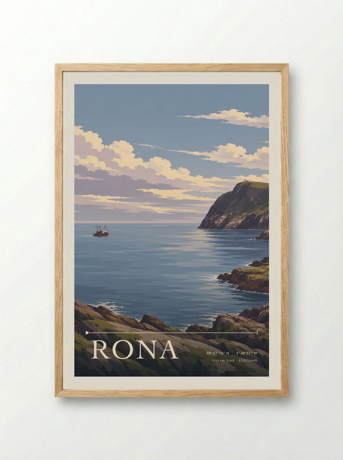 Rona, Eilean Siar | Travel Poster - Framed Print Wood