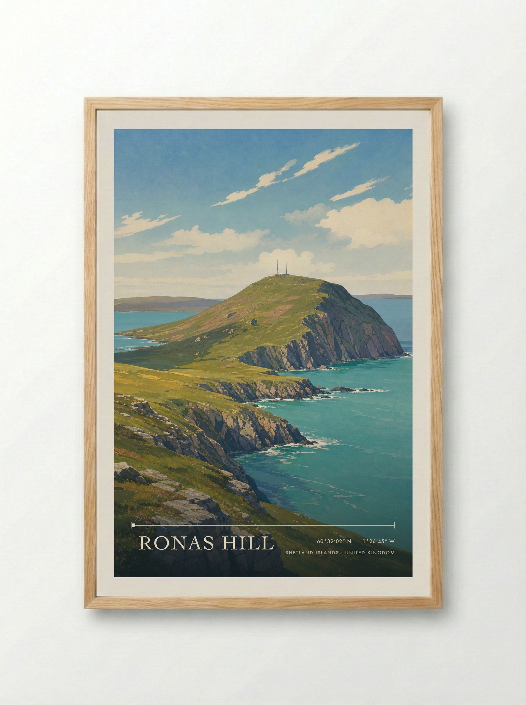 Ronas Hill Shetland Islands United Kingdom Travel Poster - Framed Print Wood