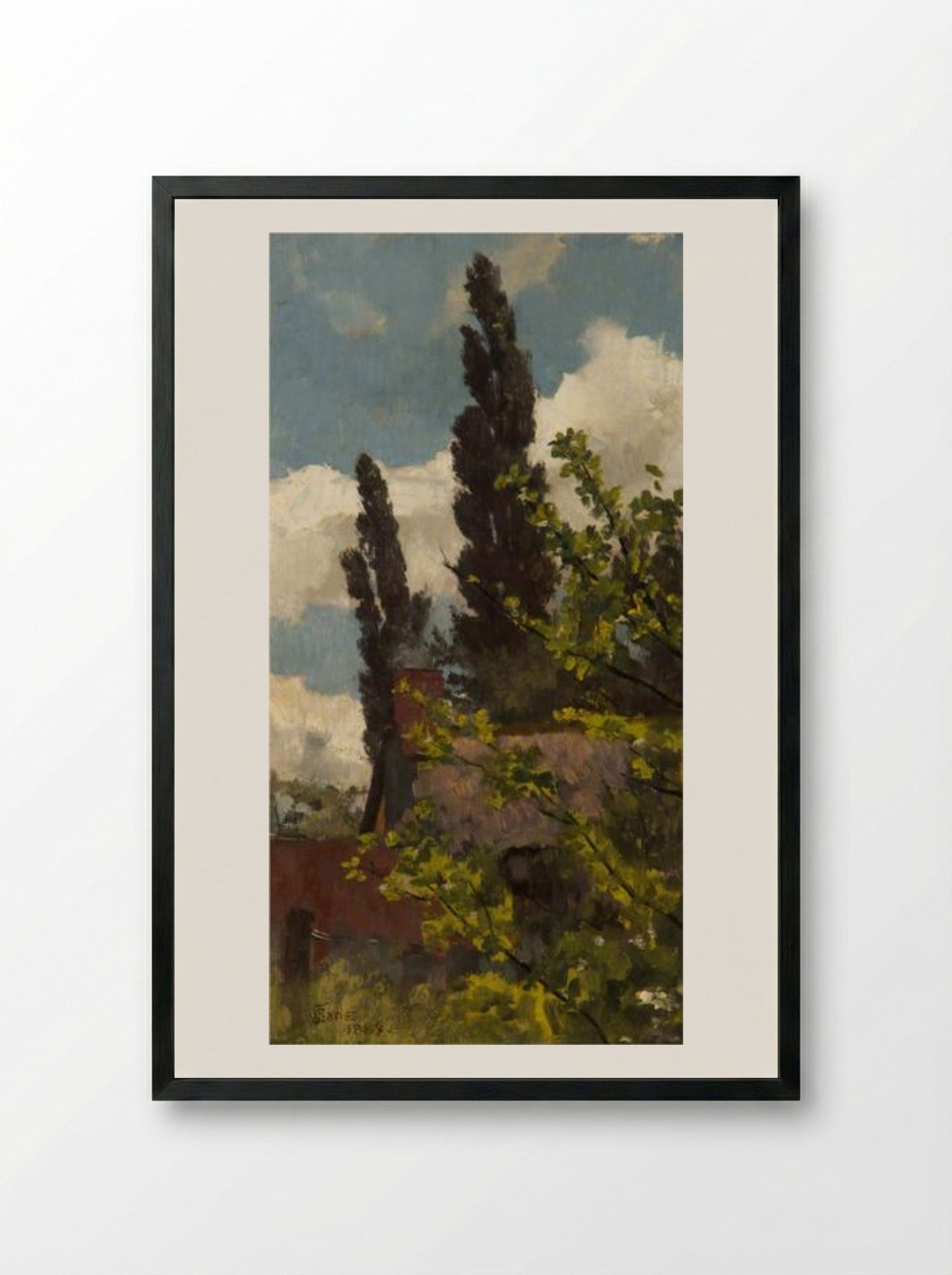 Rooftops and Poplars - James Charles - Framed Print Black
