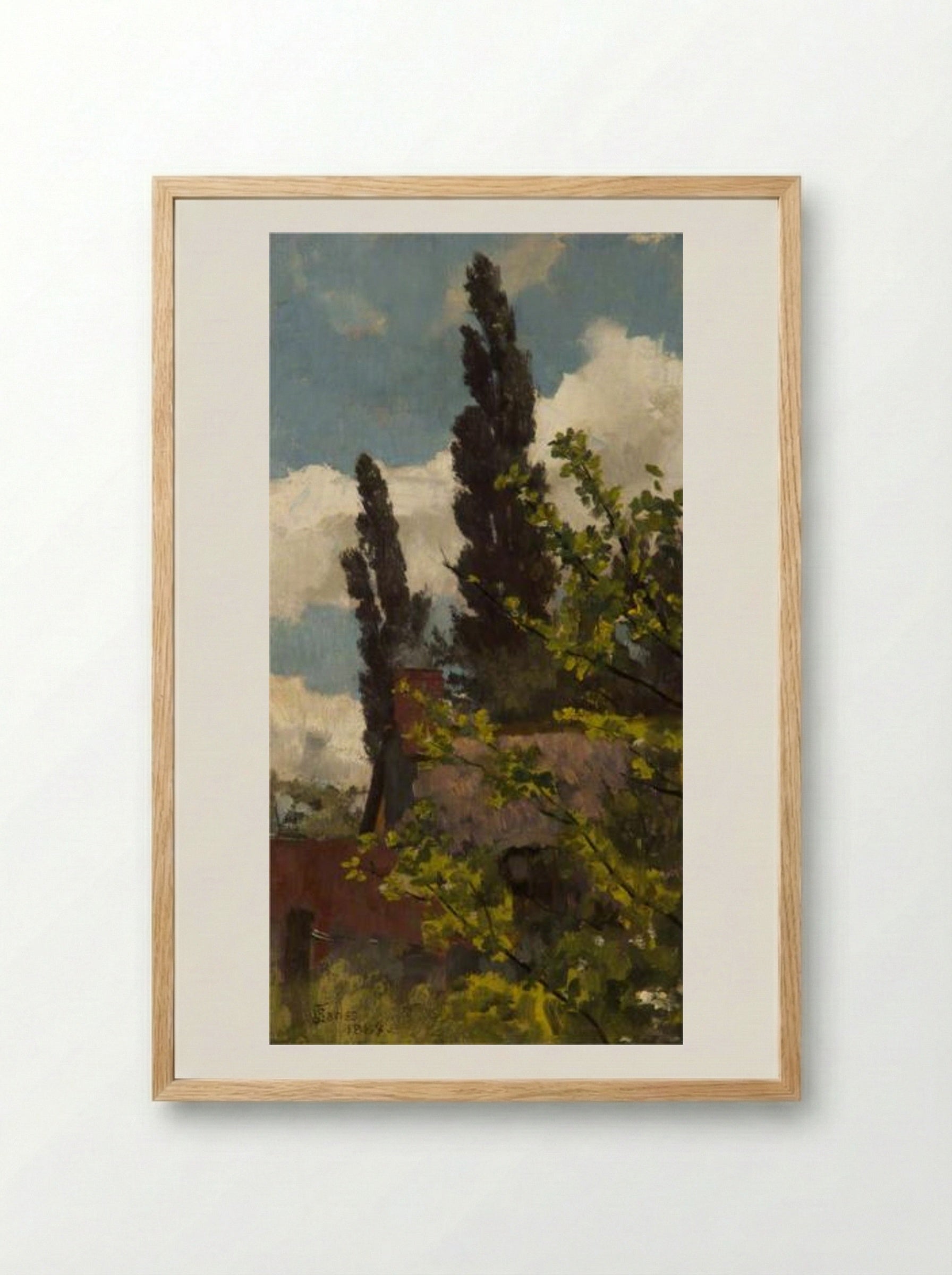 Rooftops and Poplars - James Charles - Framed Print Wood