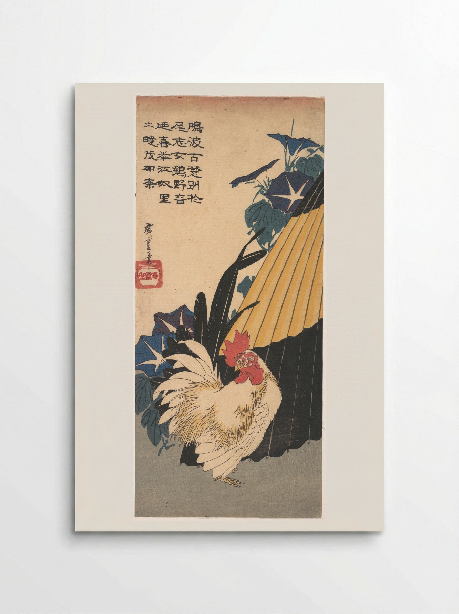 Rooster, Umbrella, and Morning Glories - Utagawa Hiroshige - Poster
