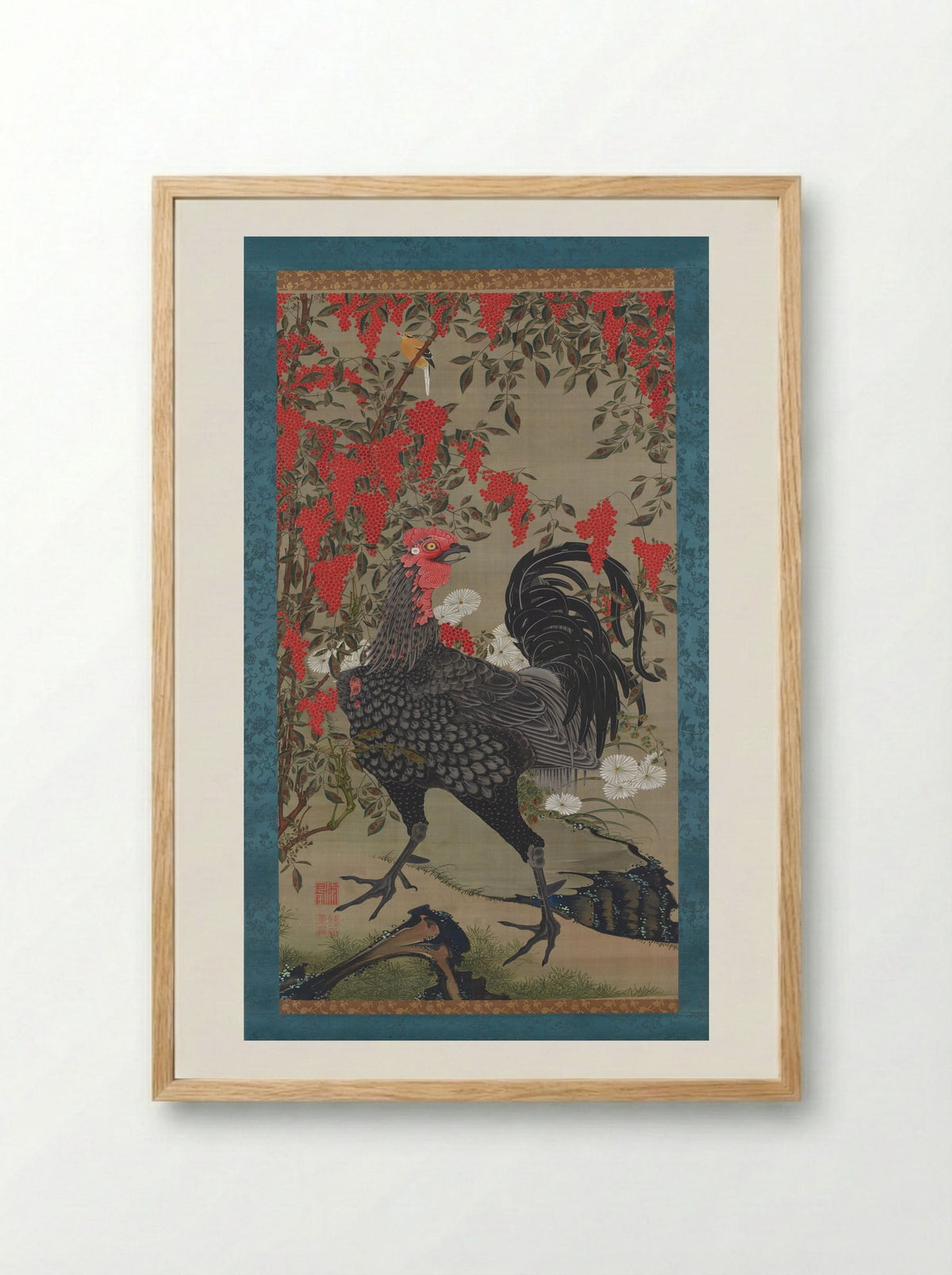 Rooster and Nandina - Itō Jakuchū - Framed Print Wood