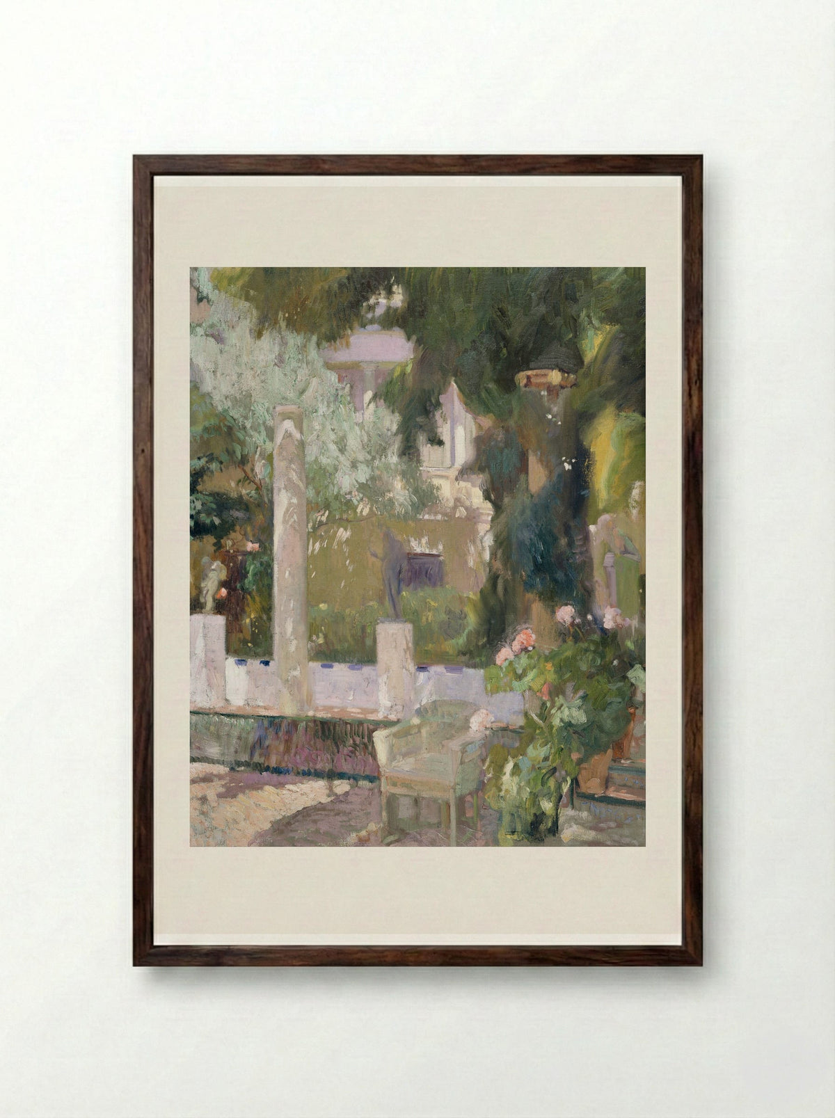 Rose Bush at the Sorolla House - Joaquín Sorolla - Framed Print Dark Wood