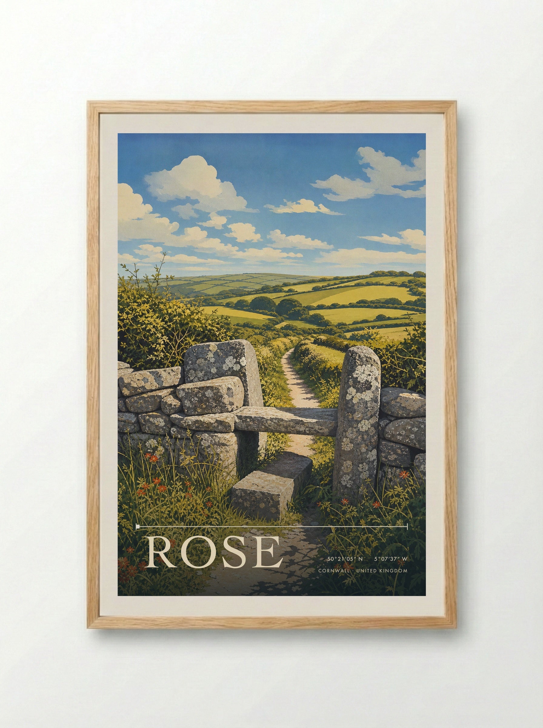 Rose Cornwall United Kingdom Travel Poster - Framed Print Wood