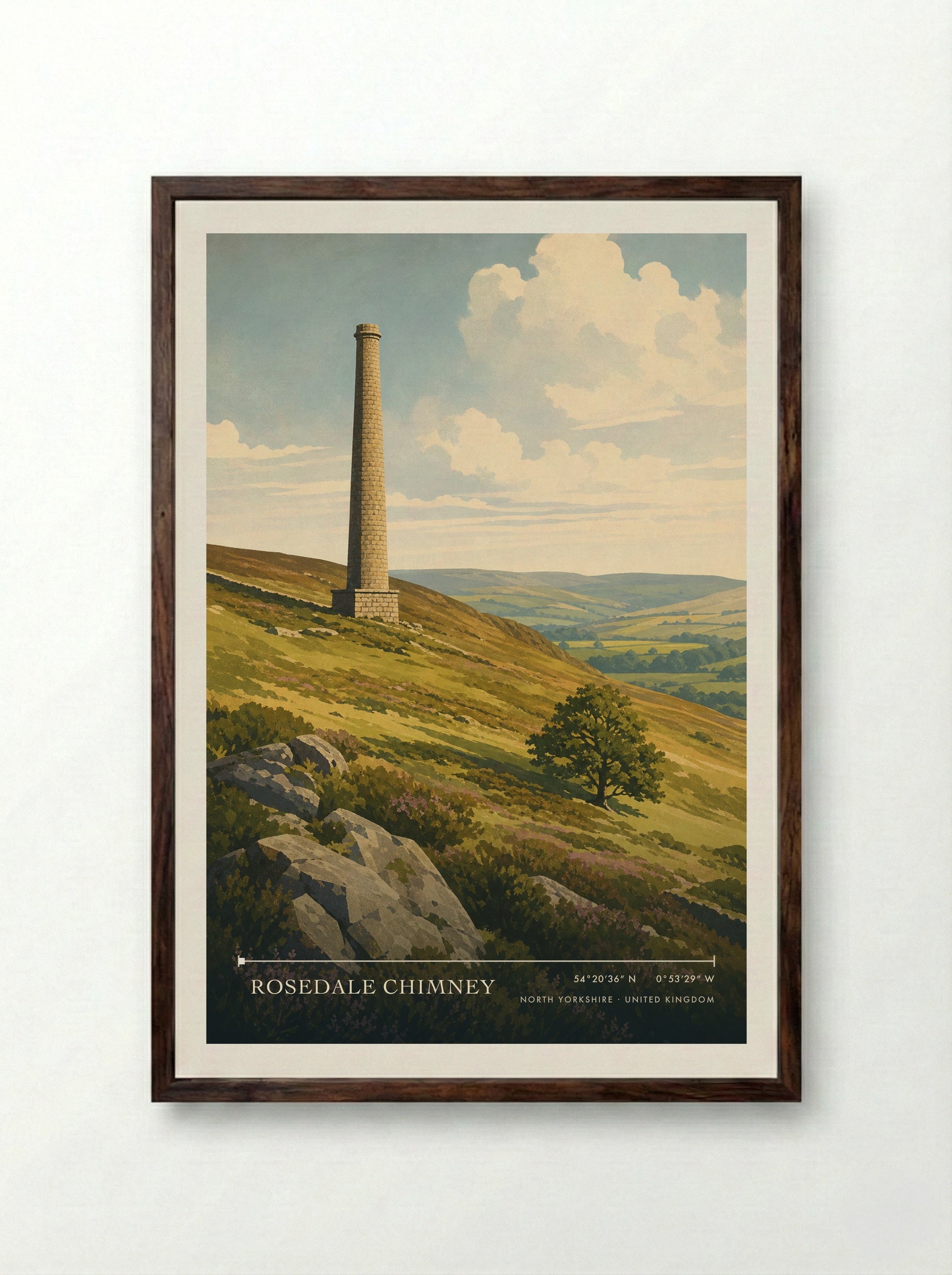 Rosedale Chimney North Yorkshire United Kingdom Travel Poster - Framed Print Dark Wood