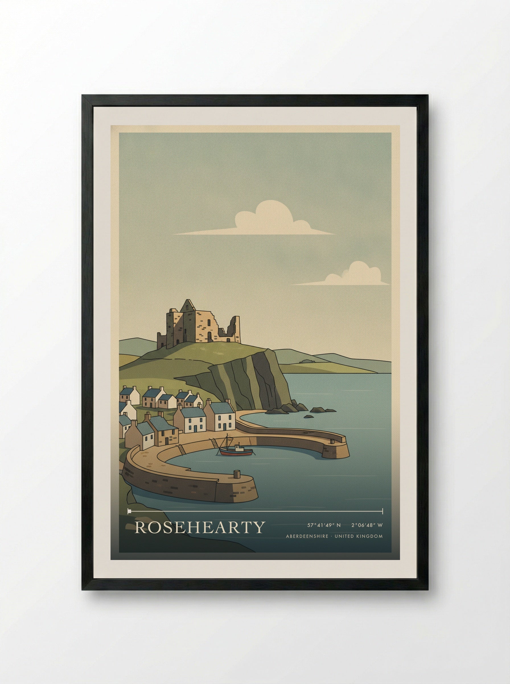 Rosehearty Aberdeenshire United Kingdom Travel Poster - Framed Print Black