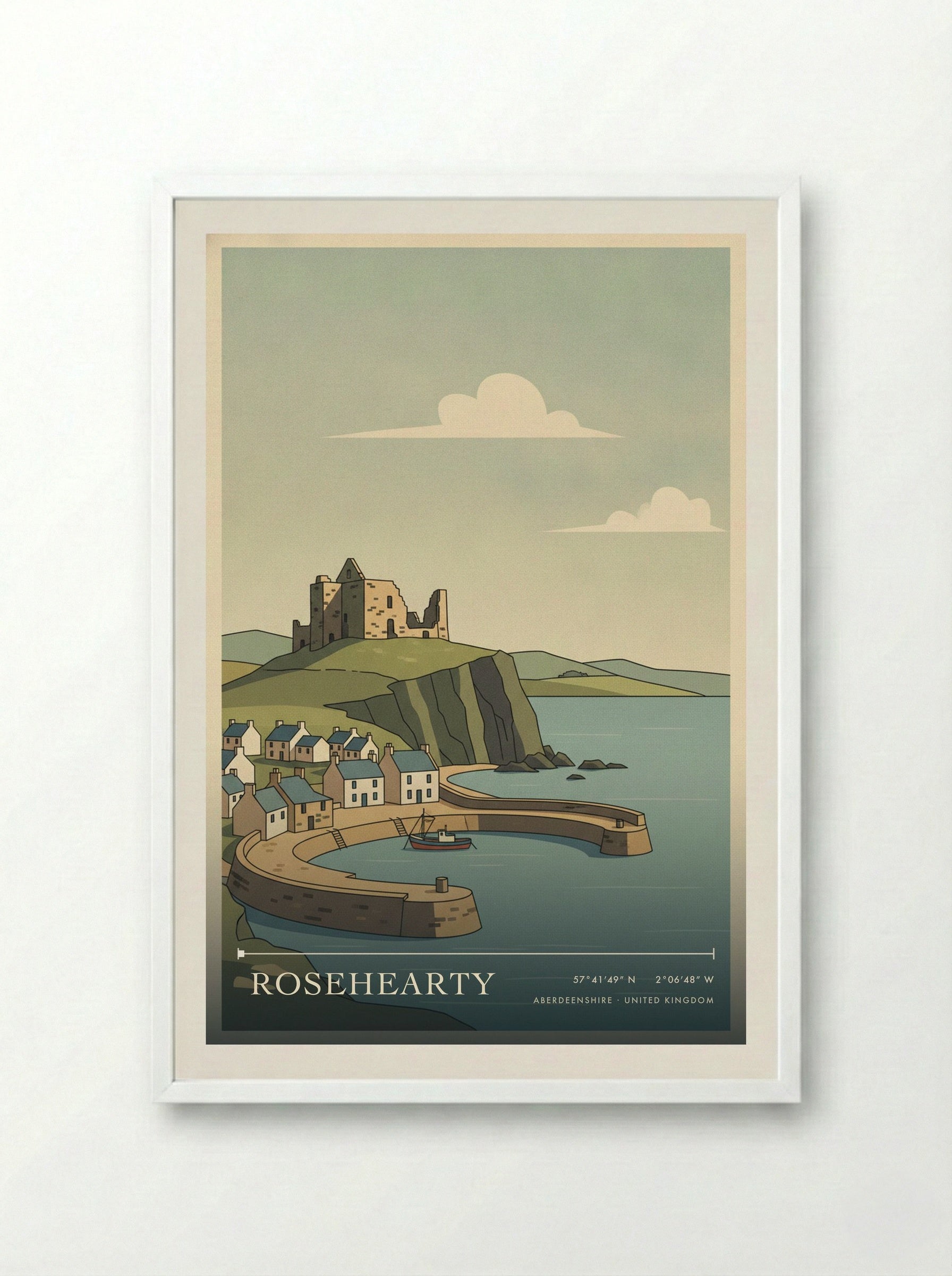 Rosehearty Aberdeenshire United Kingdom Travel Poster - Framed Print White