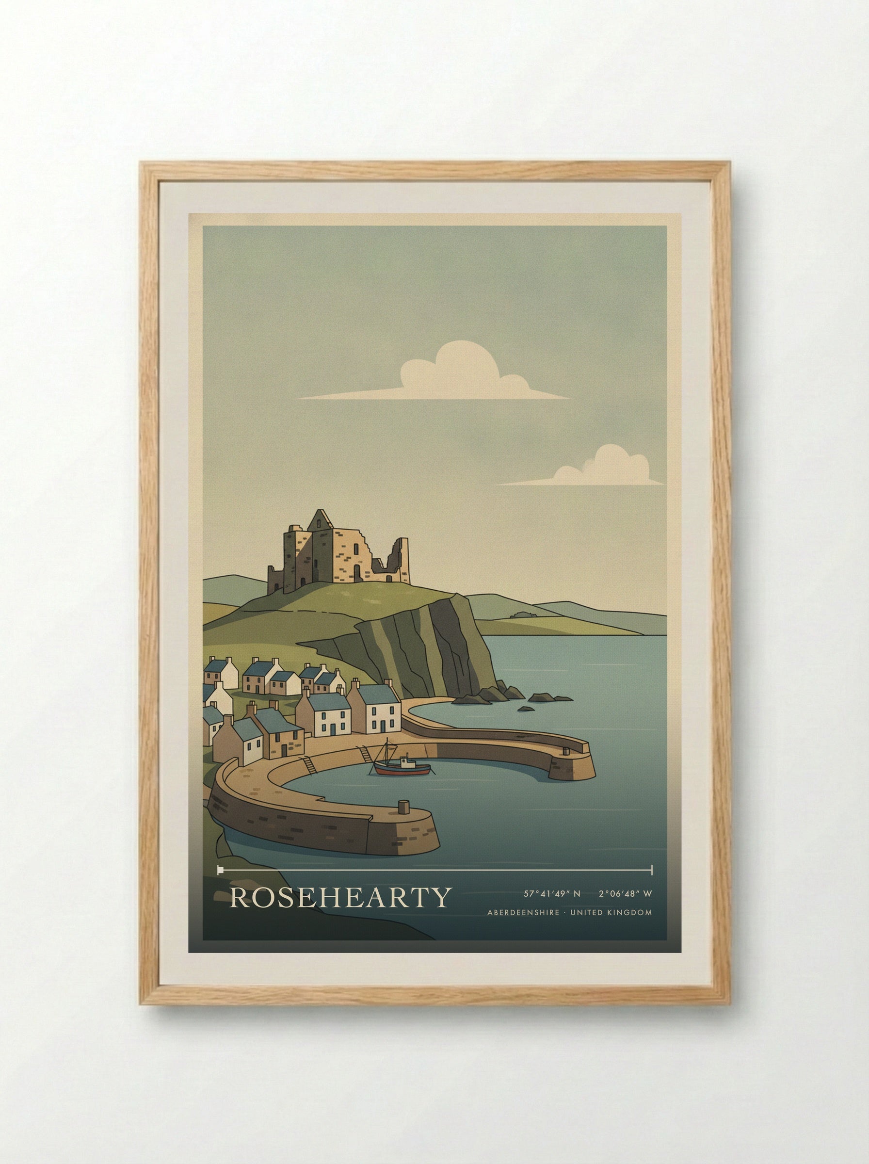 Rosehearty Aberdeenshire United Kingdom Travel Poster - Framed Print Wood