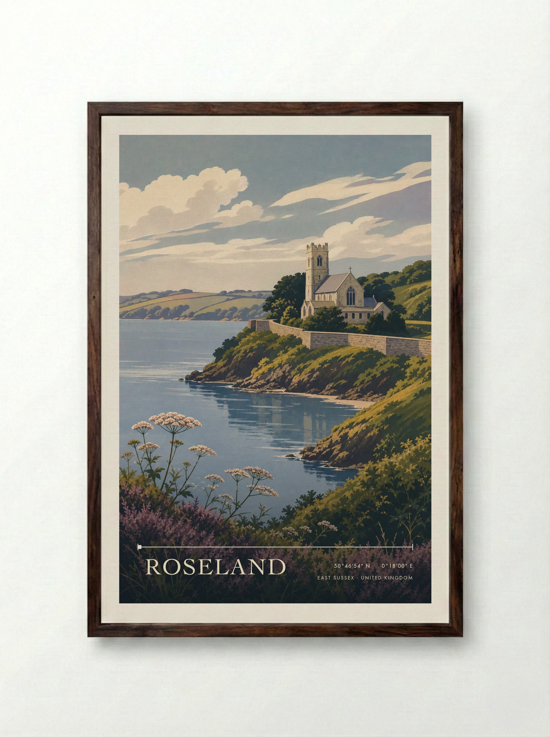 Roseland East Sussex United Kingdom Travel Poster - Framed Print Dark Wood