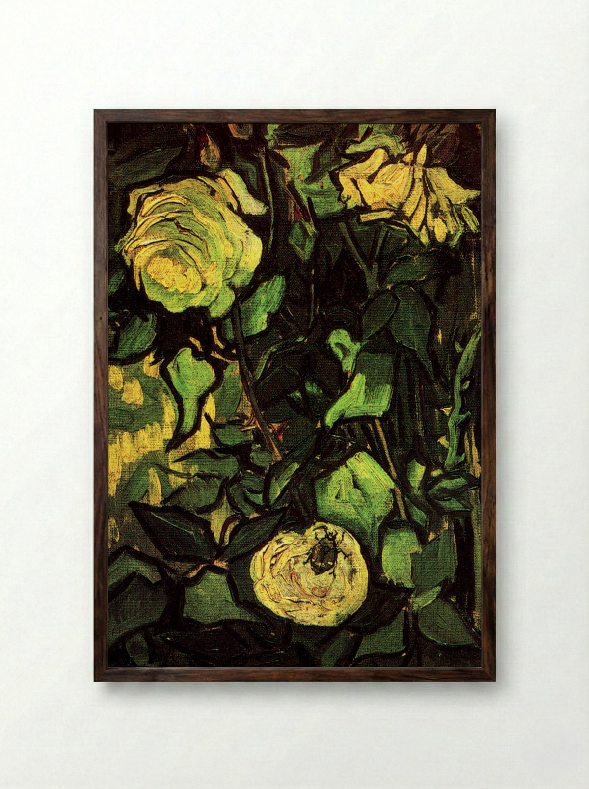 Roses and Beetle - Vincent van Gogh - Framed Print Dark Wood