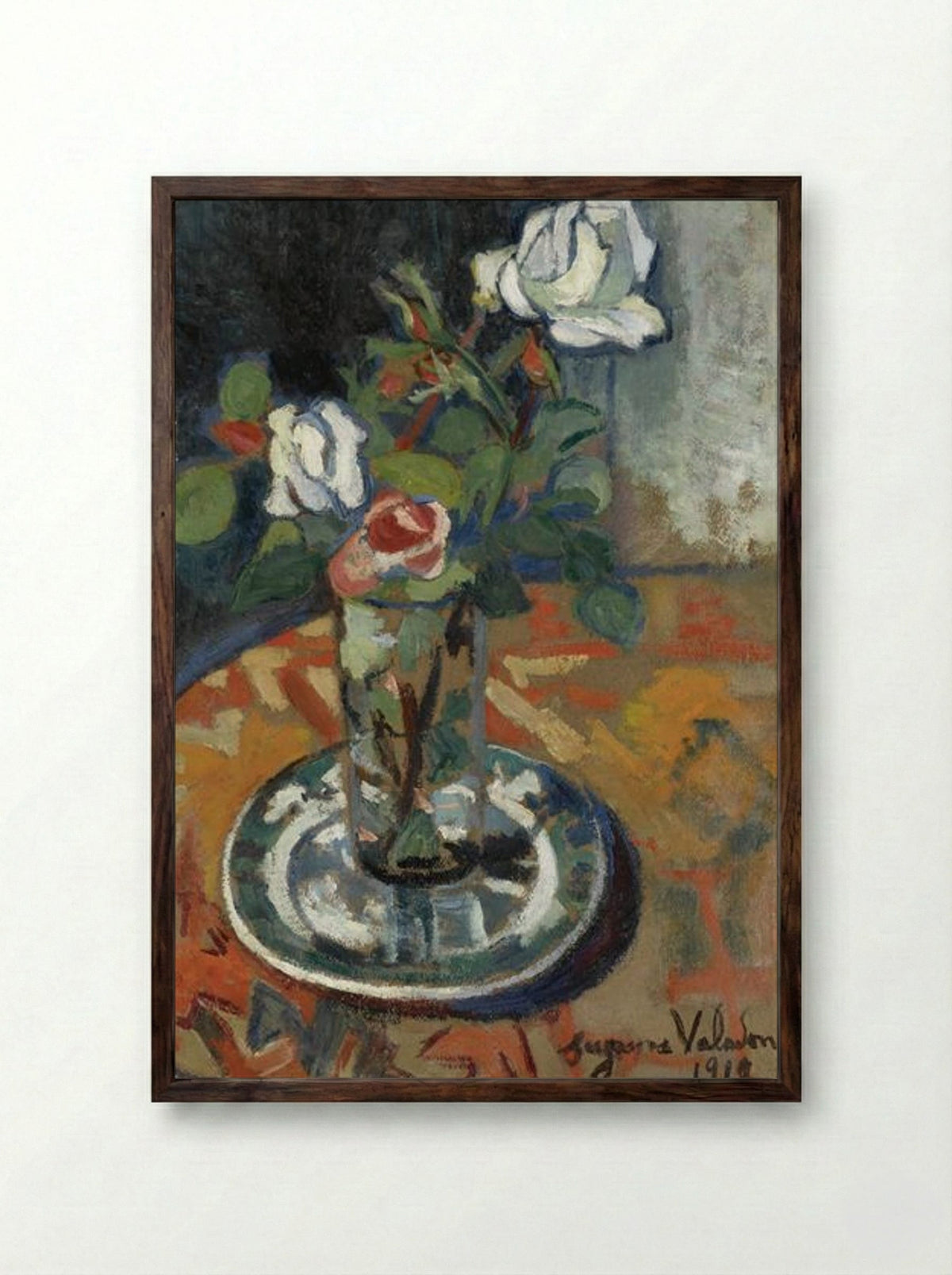 Roses in a Vase - Suzanne Valadon - Framed Print Dark Wood