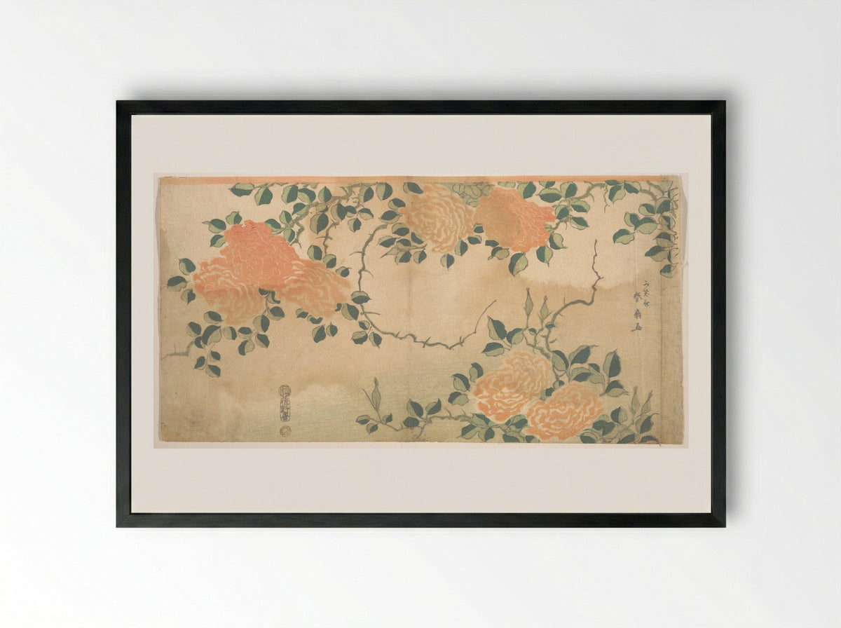 Roses - Kashosai Shunsen - Framed Print Black