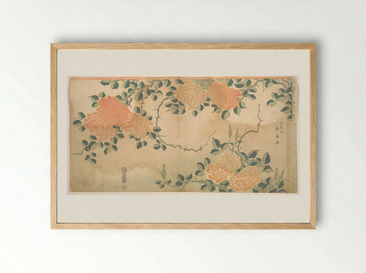 Roses - Kashosai Shunsen - Framed Print Wood