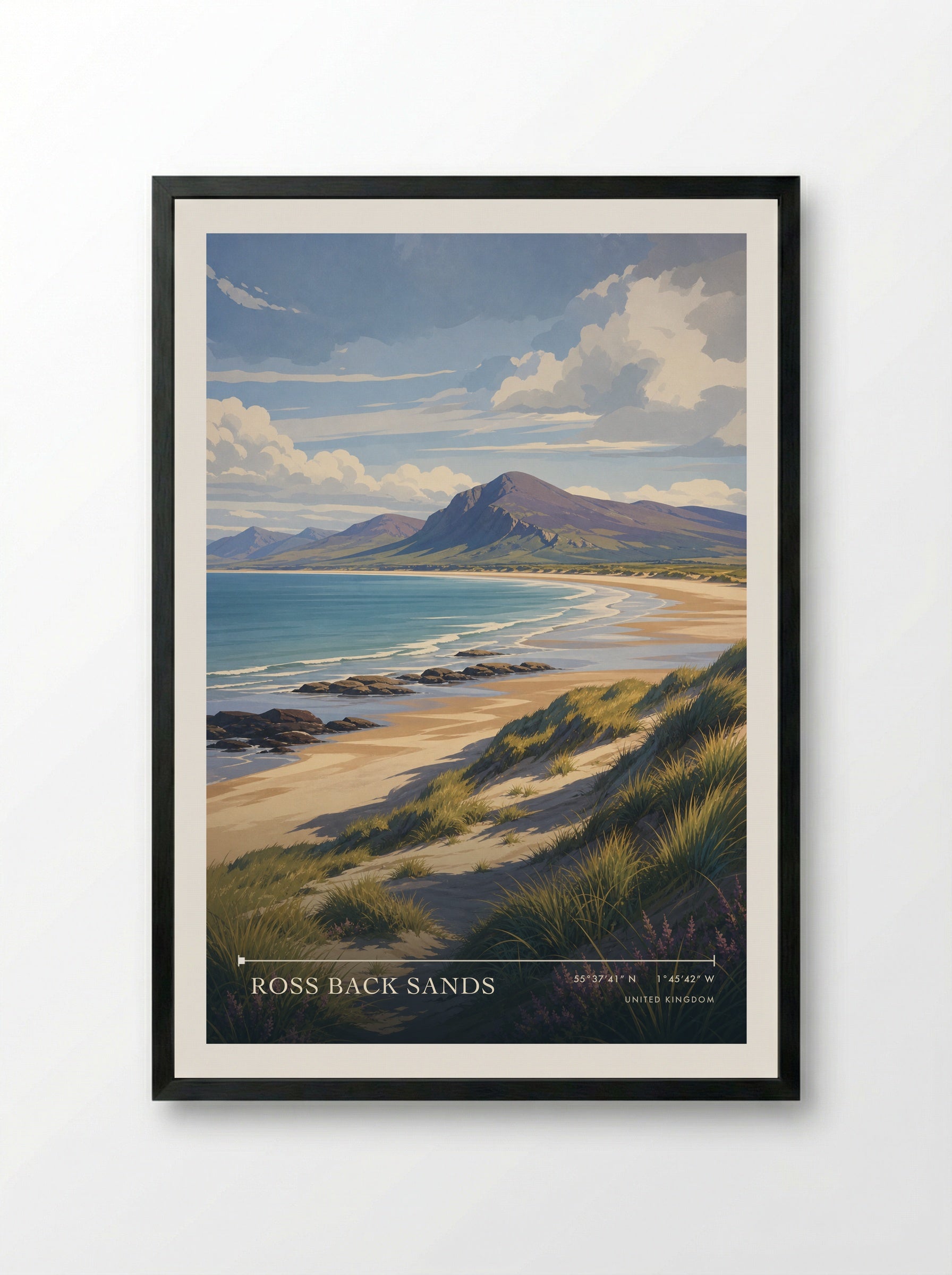 Ross Back Sands United Kingdom Travel Poster - Framed Print Black