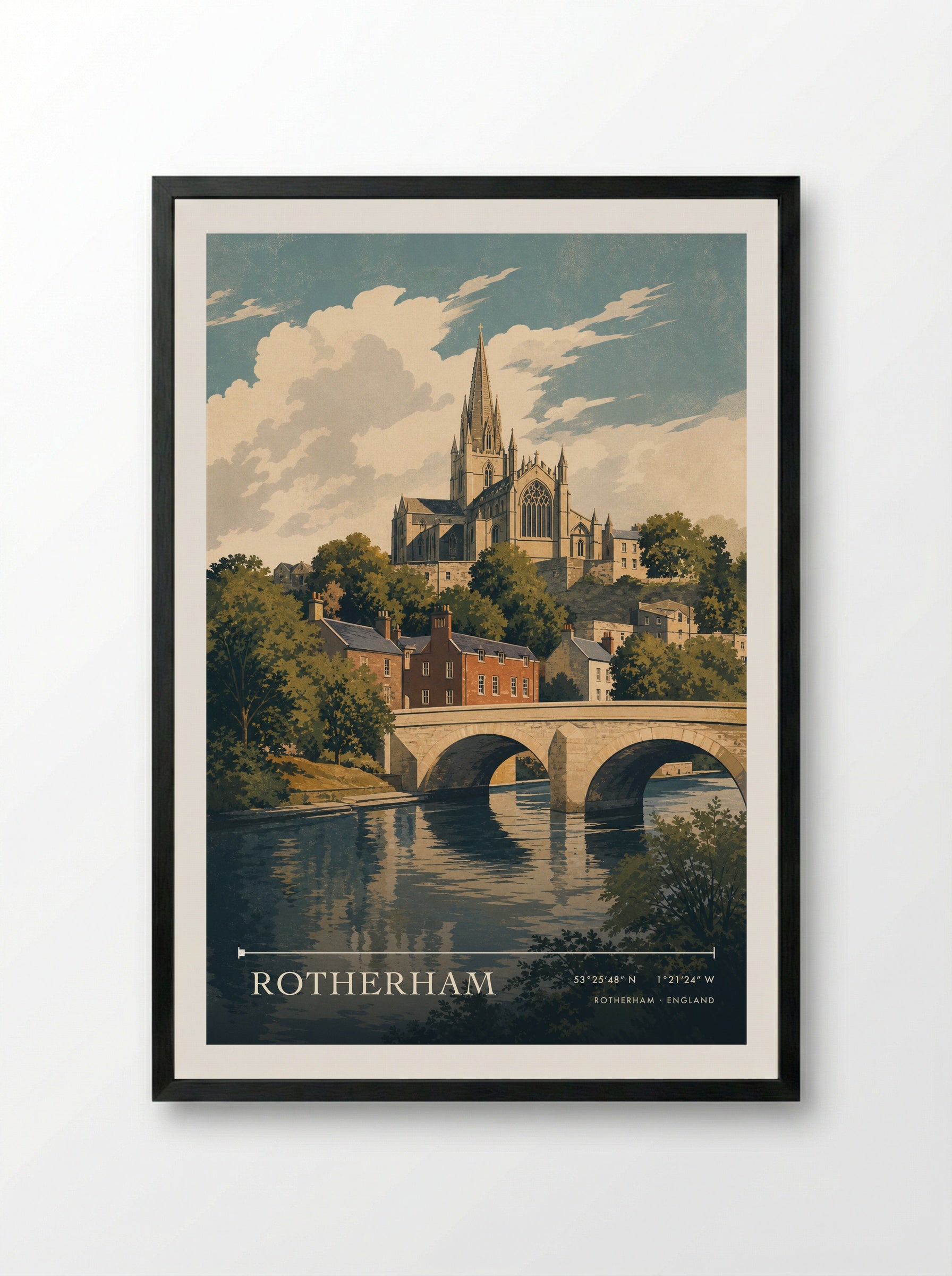 Rotherham England Travel Poster - Framed Print Black