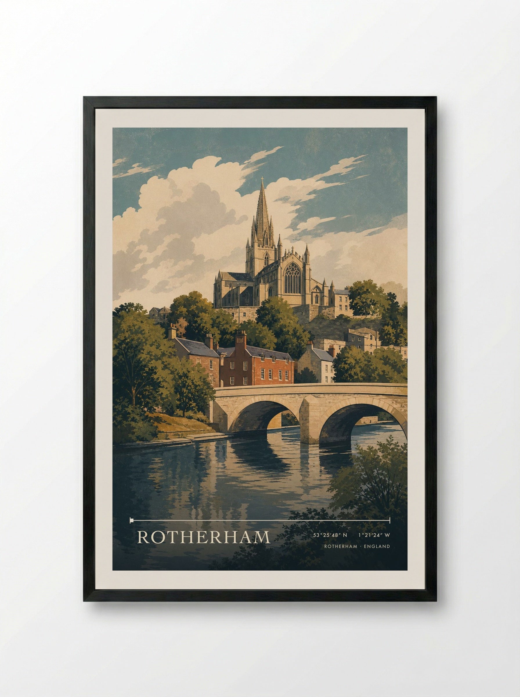 Rotherham England Travel Poster - Framed Print Black