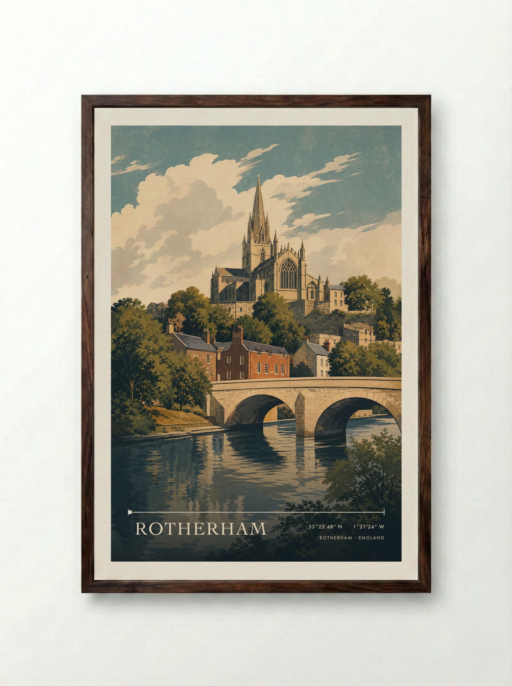 Rotherham England Travel Poster - Framed Print Dark Wood