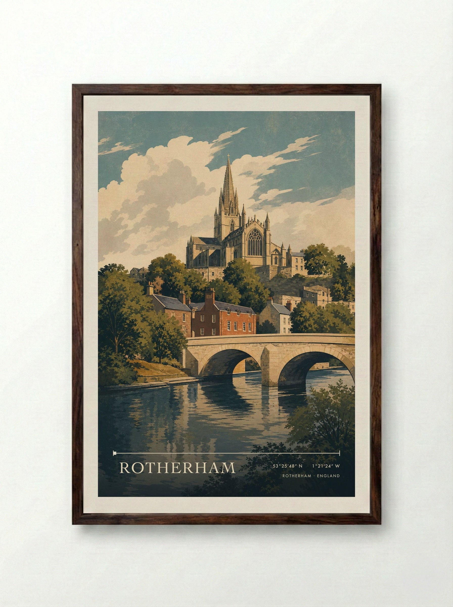 Rotherham England Travel Poster - Framed Print Dark Wood
