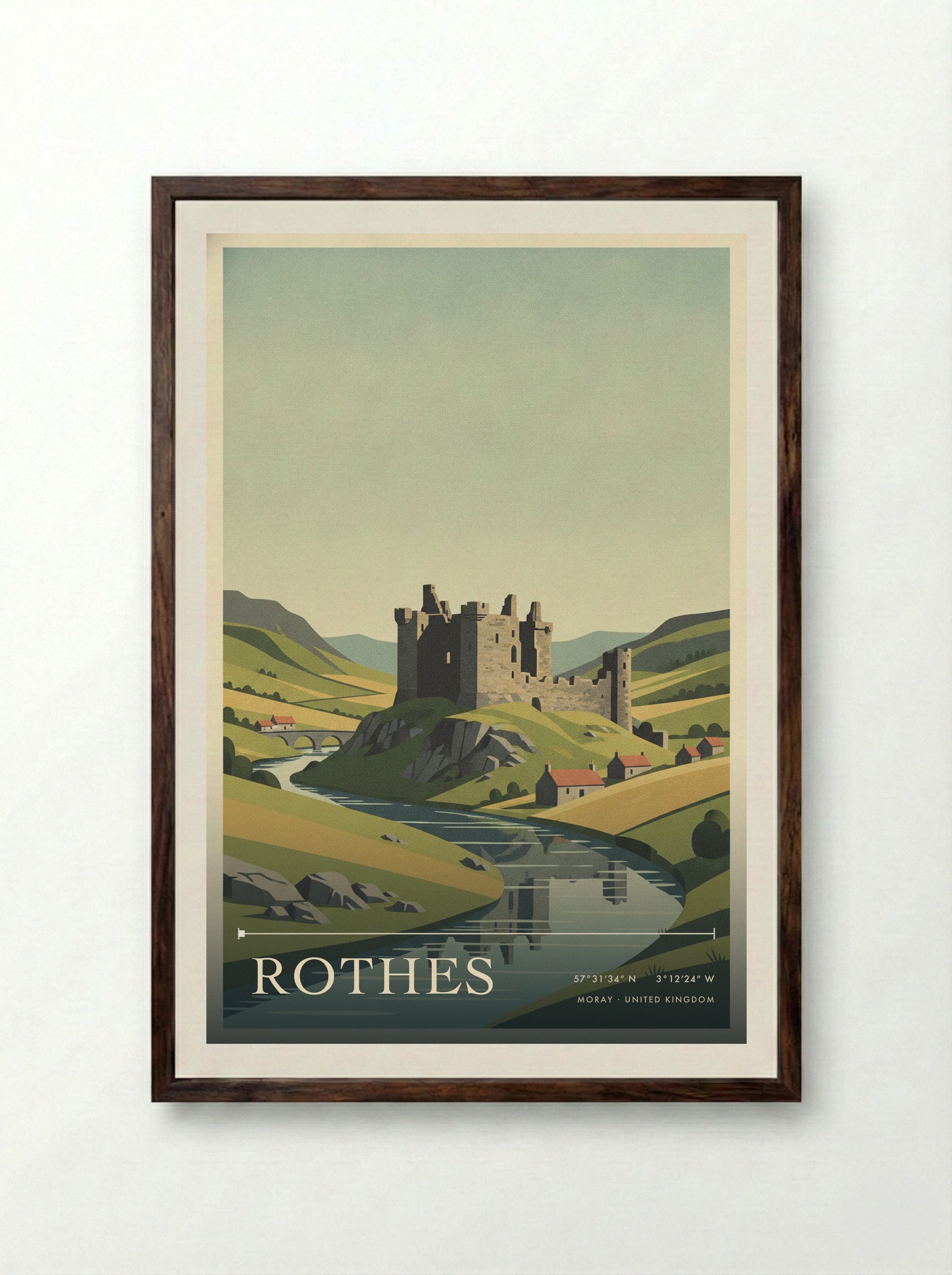 Rothes Moray United Kingdom Travel Poster - Framed Print Dark Wood