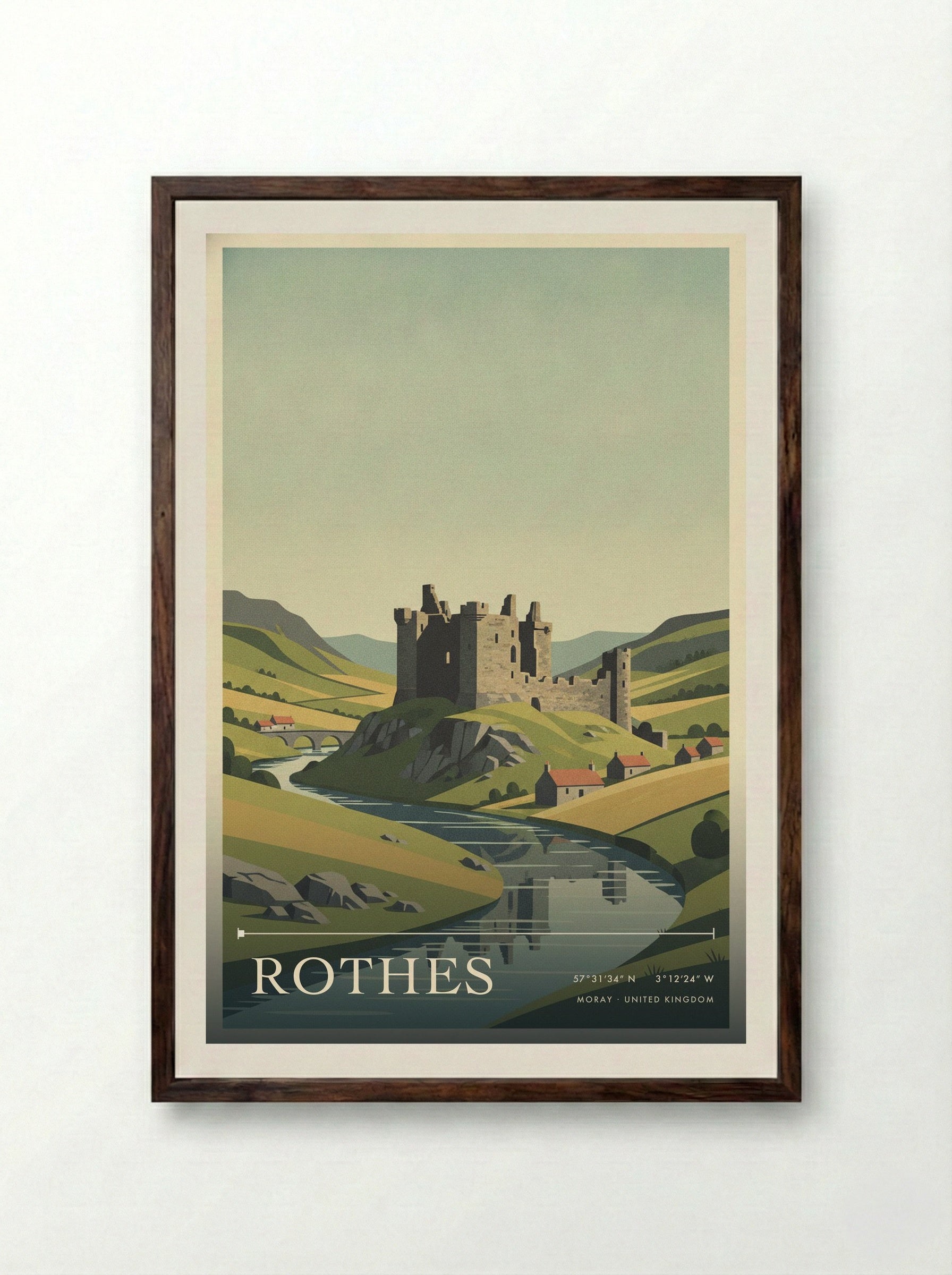 Rothes Moray United Kingdom Travel Poster - Framed Print Dark Wood