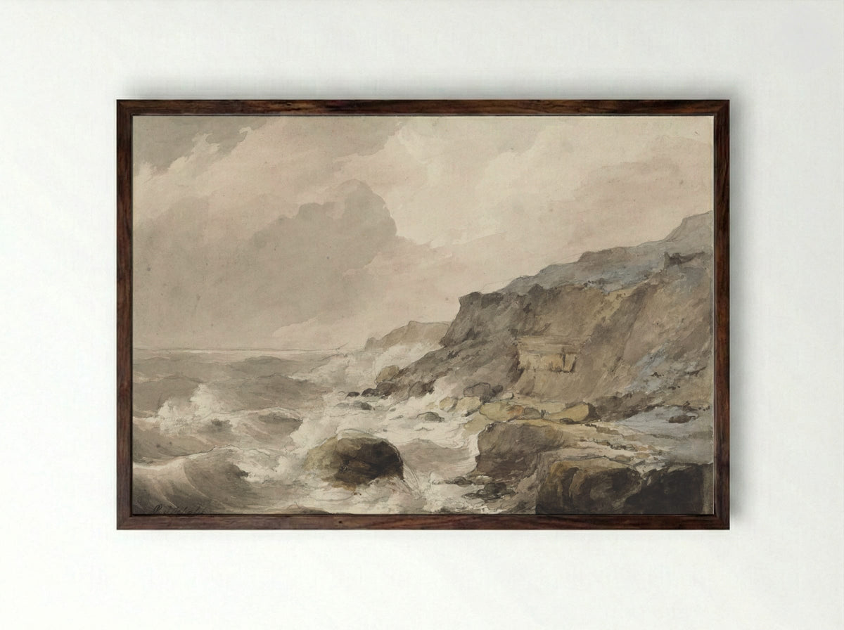 Rotskust te Boulogne sur Mer - Petrus Johannes Schotel - Framed Print Dark Wood