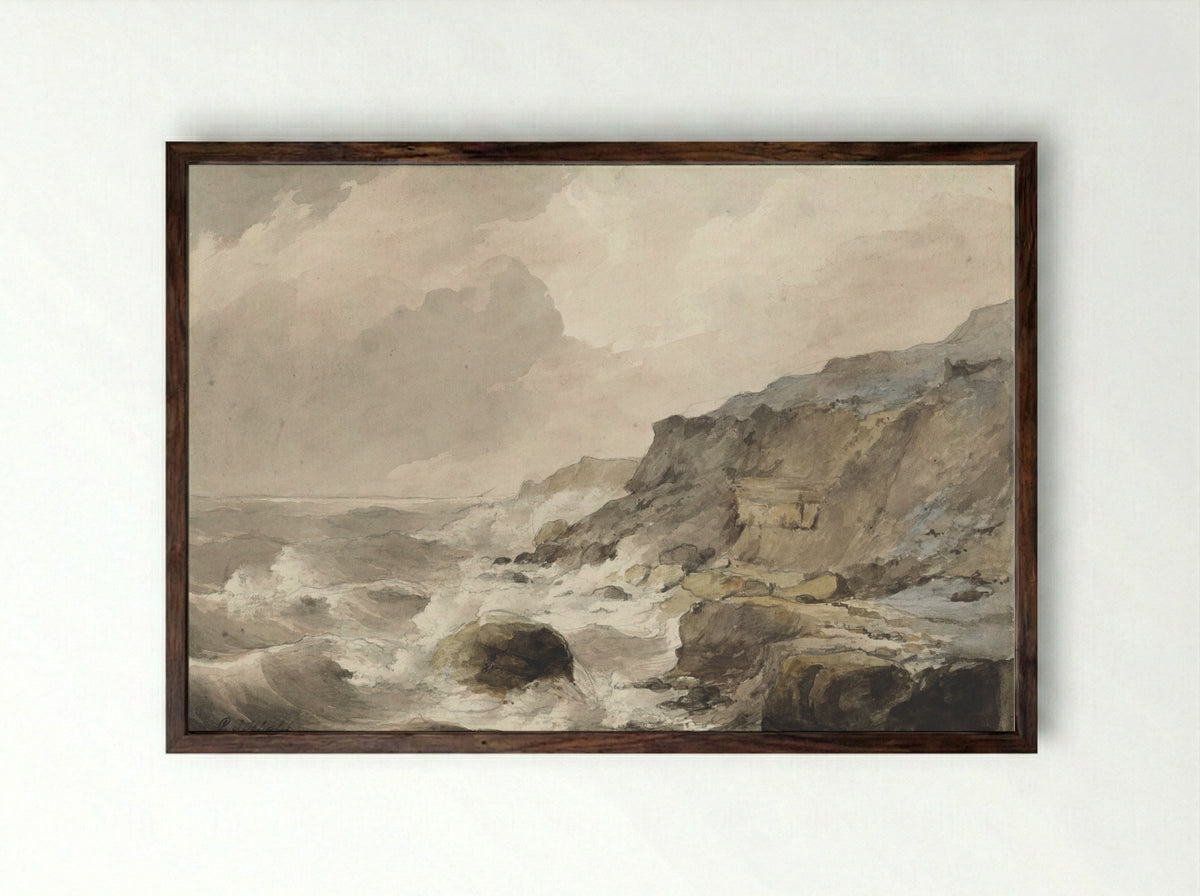 Rotskust te Boulogne sur Mer - Petrus Johannes Schotel - Framed Print Dark Wood