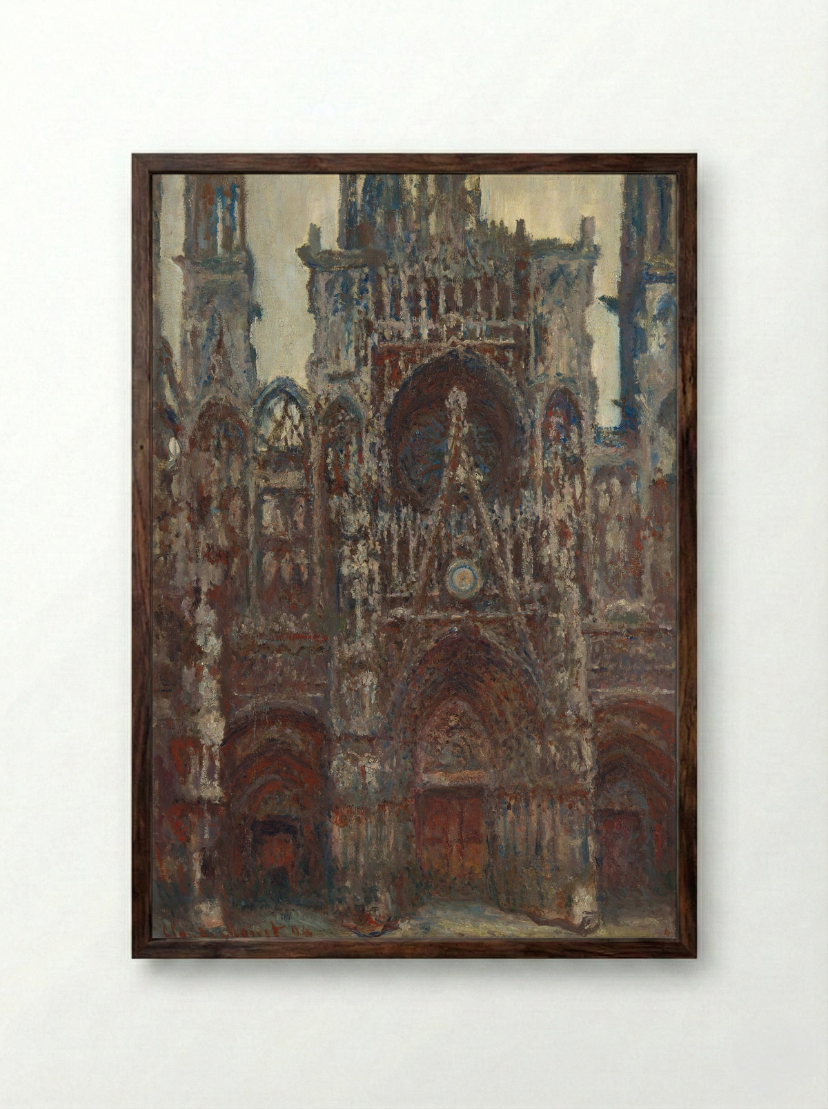 Rouen Cathedral, evening, harmony in brown - Claude Monet - Framed Print Dark Wood
