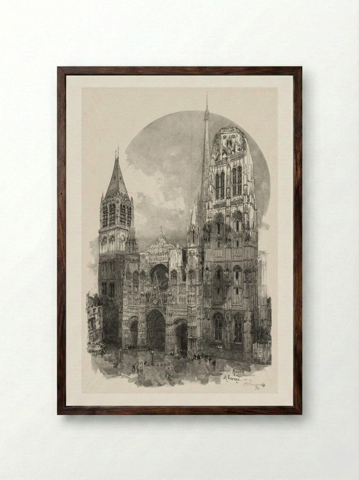 Rouen Illustré: Le Palais de Justice - Auguste Louis Lepère - Framed Print Dark Wood