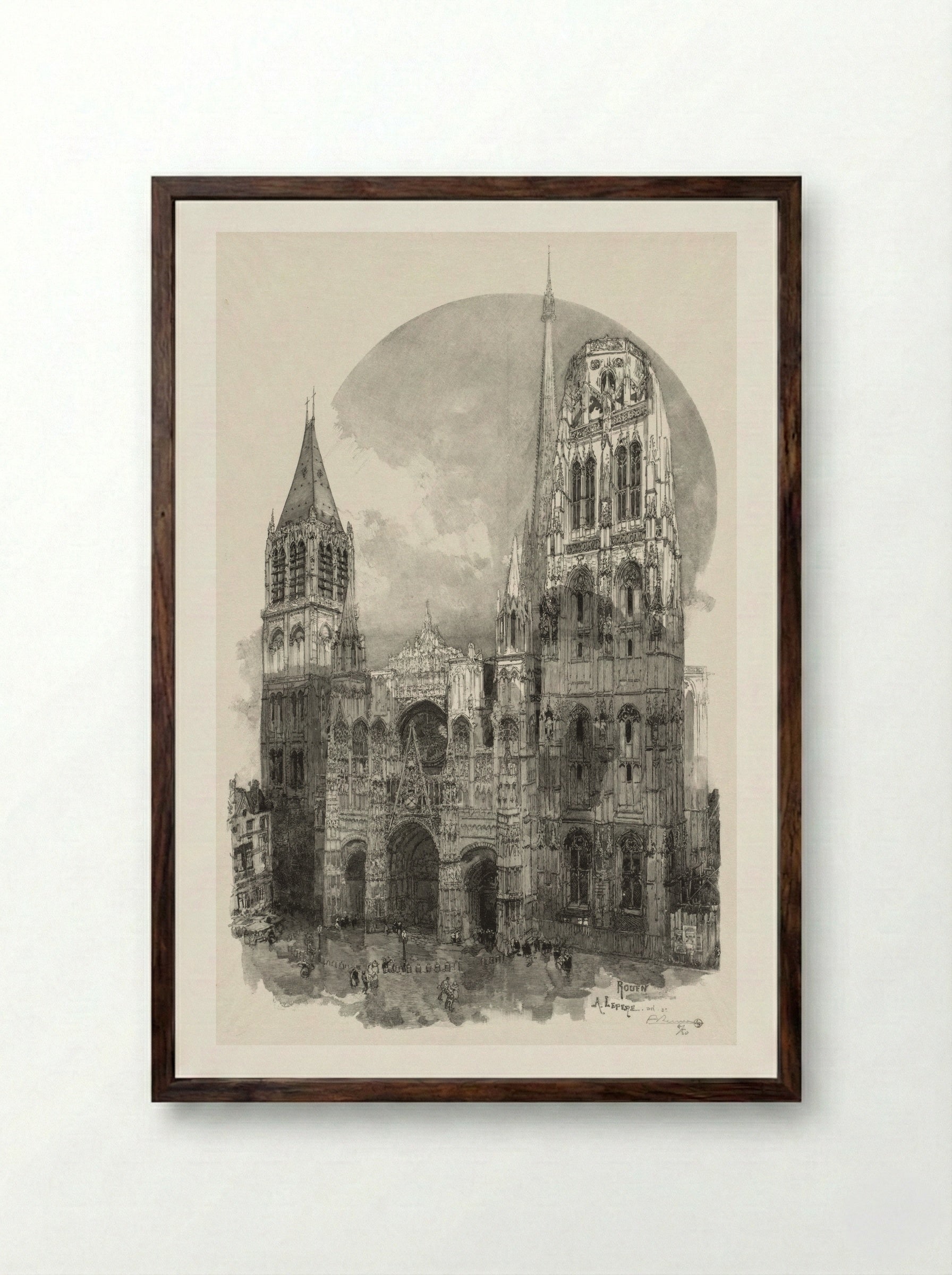Rouen Illustré: Le Palais de Justice - Auguste Louis Lepère - Framed Print Dark Wood