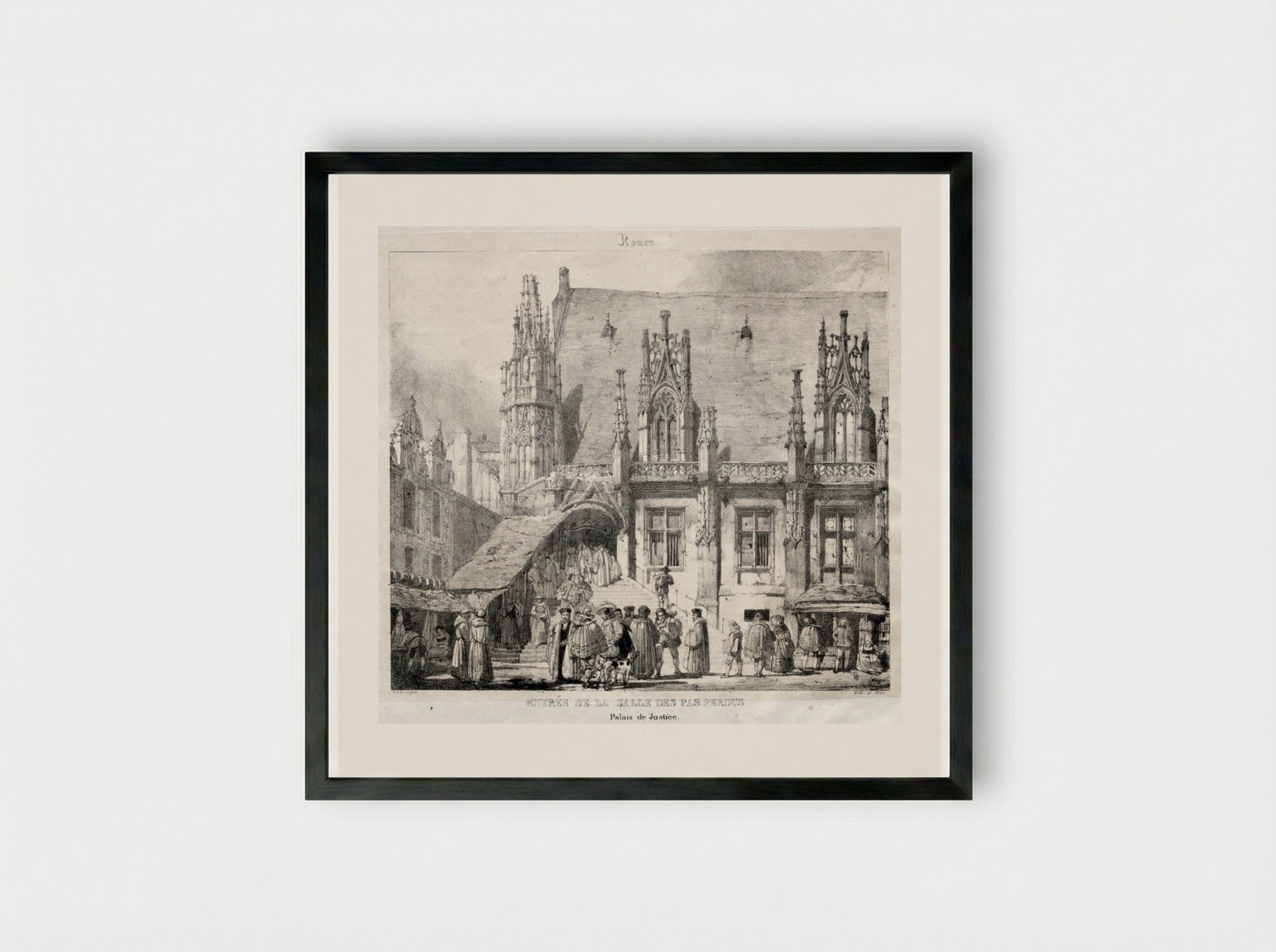 Rouen: Entrée de la Salle des Pas Perdus, Palais du Justice - Richard Parkes Bonington - Framed Print Black