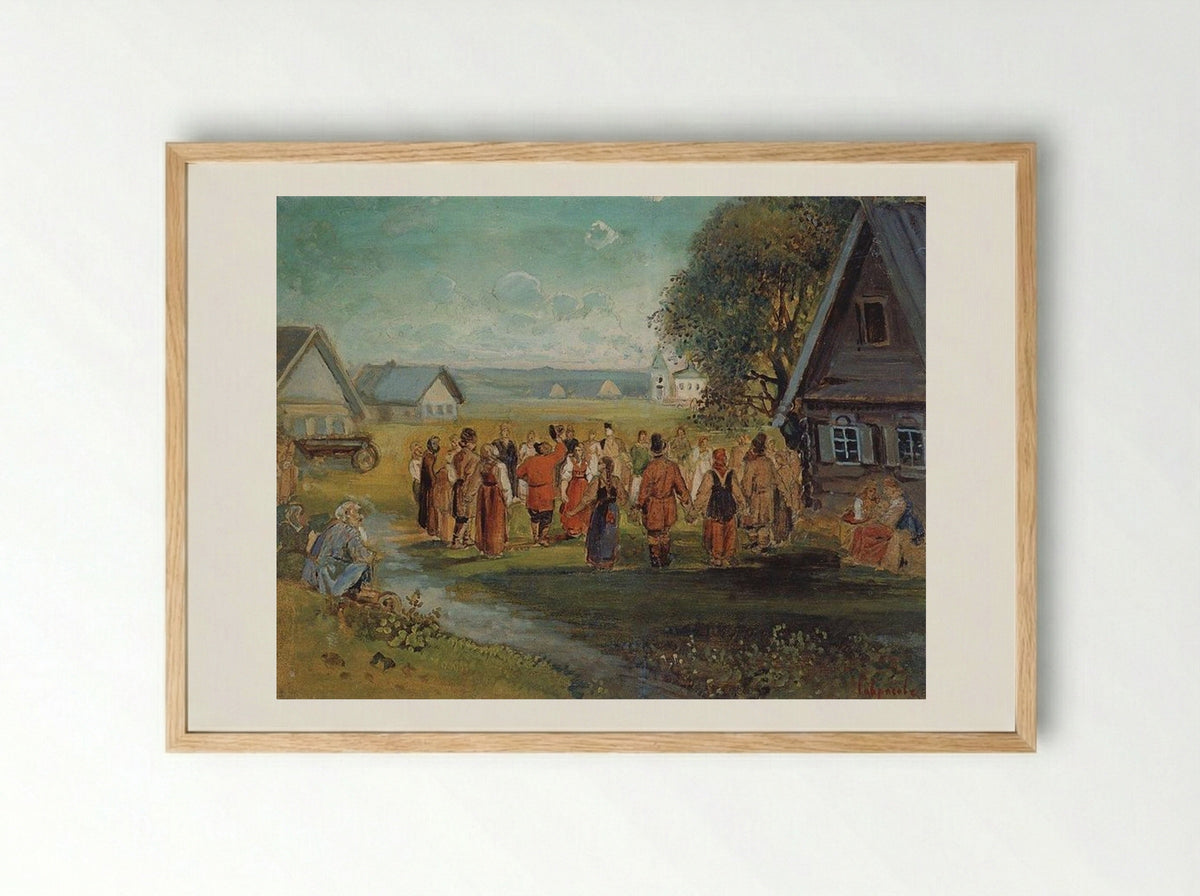 Round dance in the village - Aleksey Savrasov - Framed Print Wood