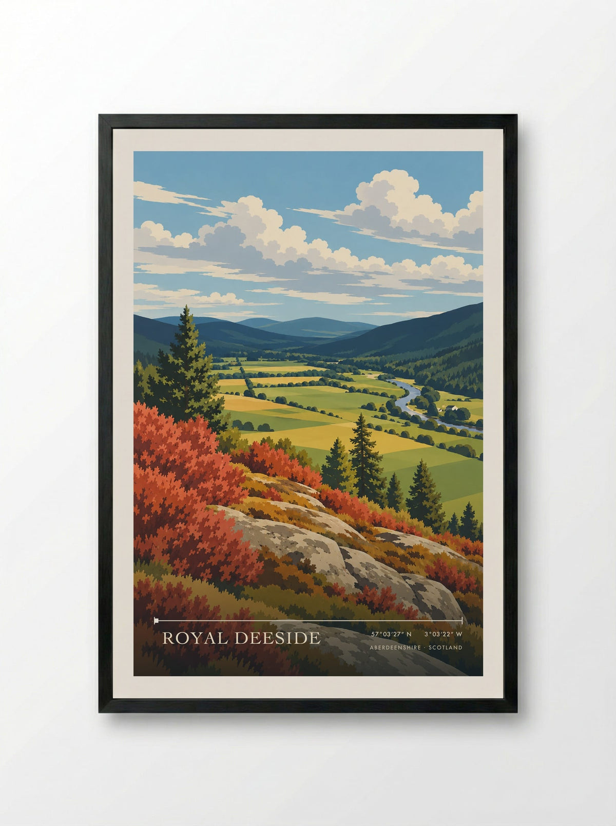 Royal Deeside, Aberdeenshire | Travel Poster - Framed Print Black