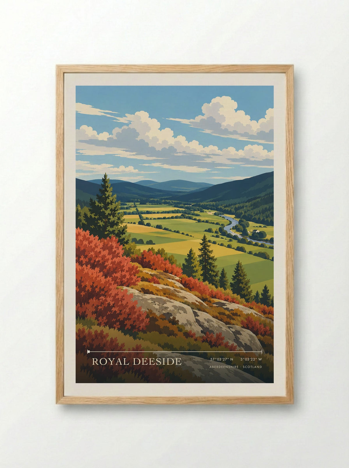Royal Deeside, Aberdeenshire | Travel Poster - Framed Print Wood