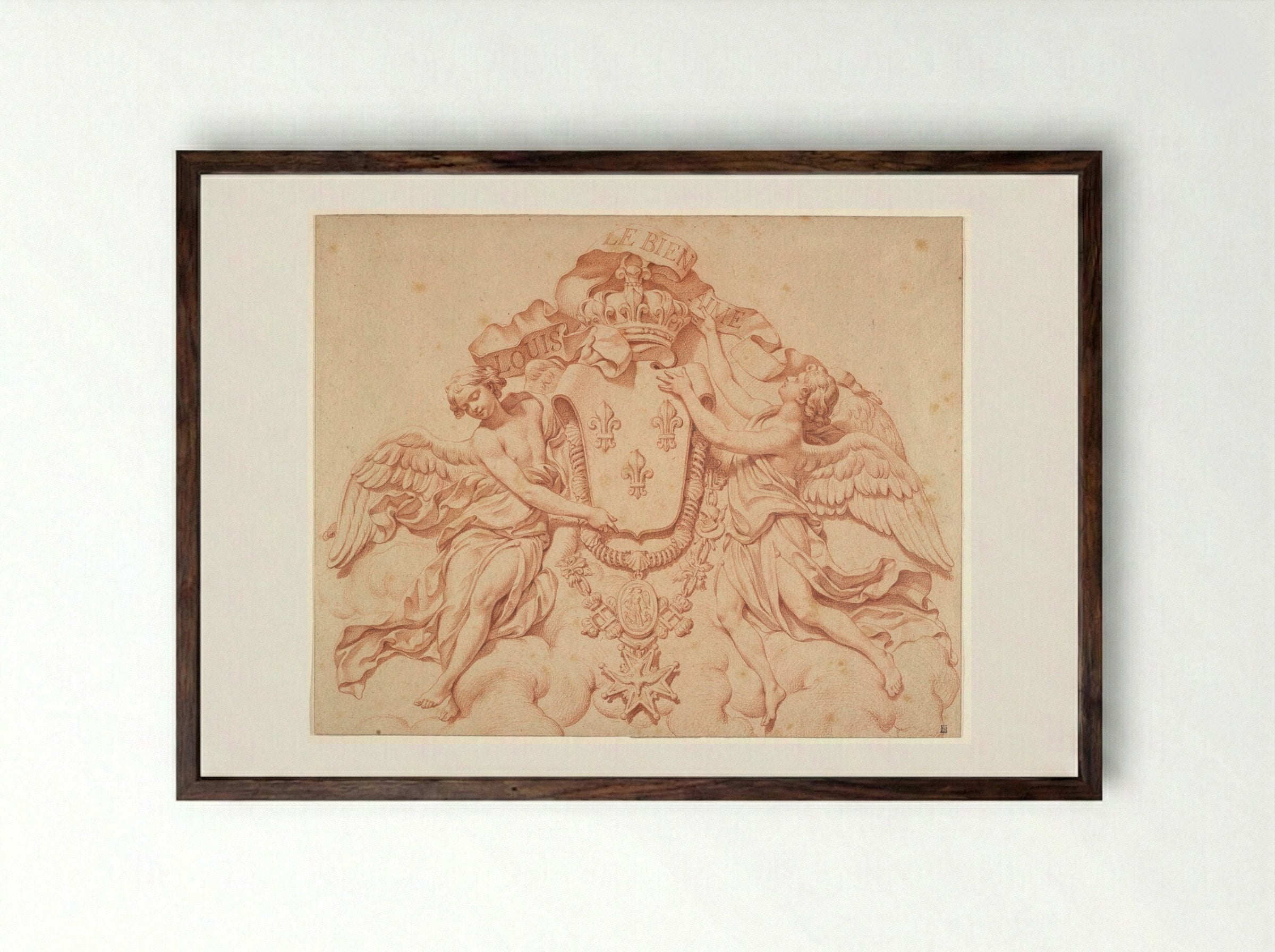Royal Escutcheon of France - Augustin Pajou - Framed Print Dark Wood