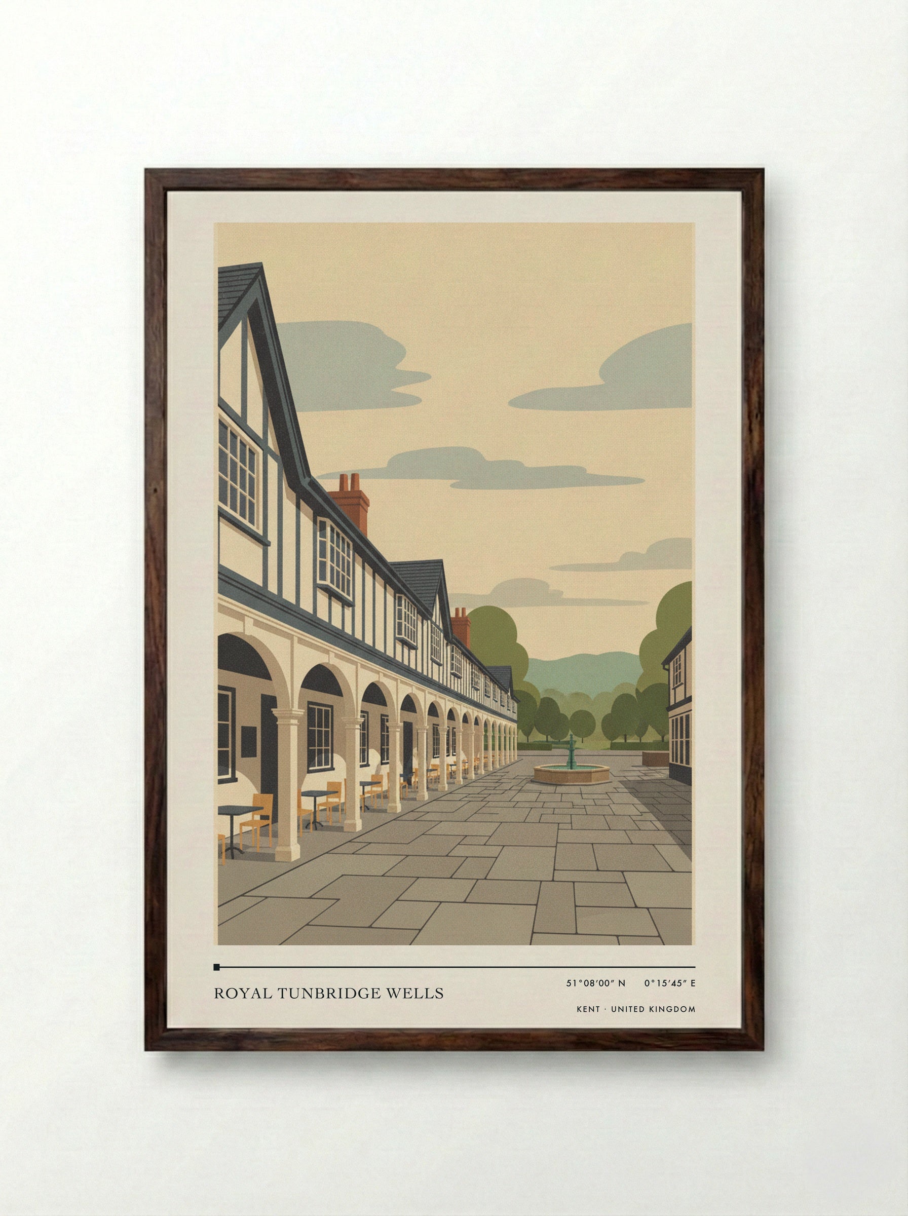 Royal Tunbridge Wells Kent United Kingdom Travel Poster - Framed Print Dark Wood