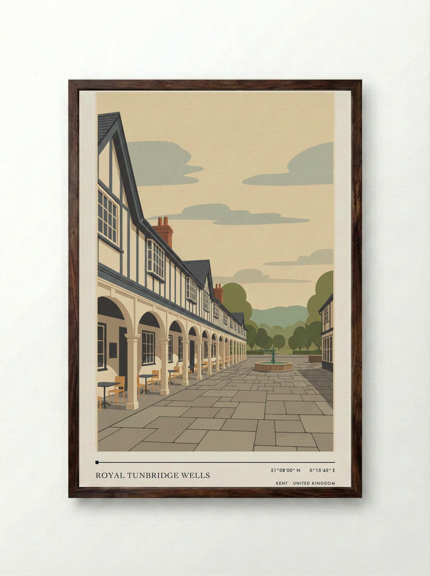 Royal Tunbridge Wells Kent United Kingdom Travel Poster - Framed Print Dark Wood