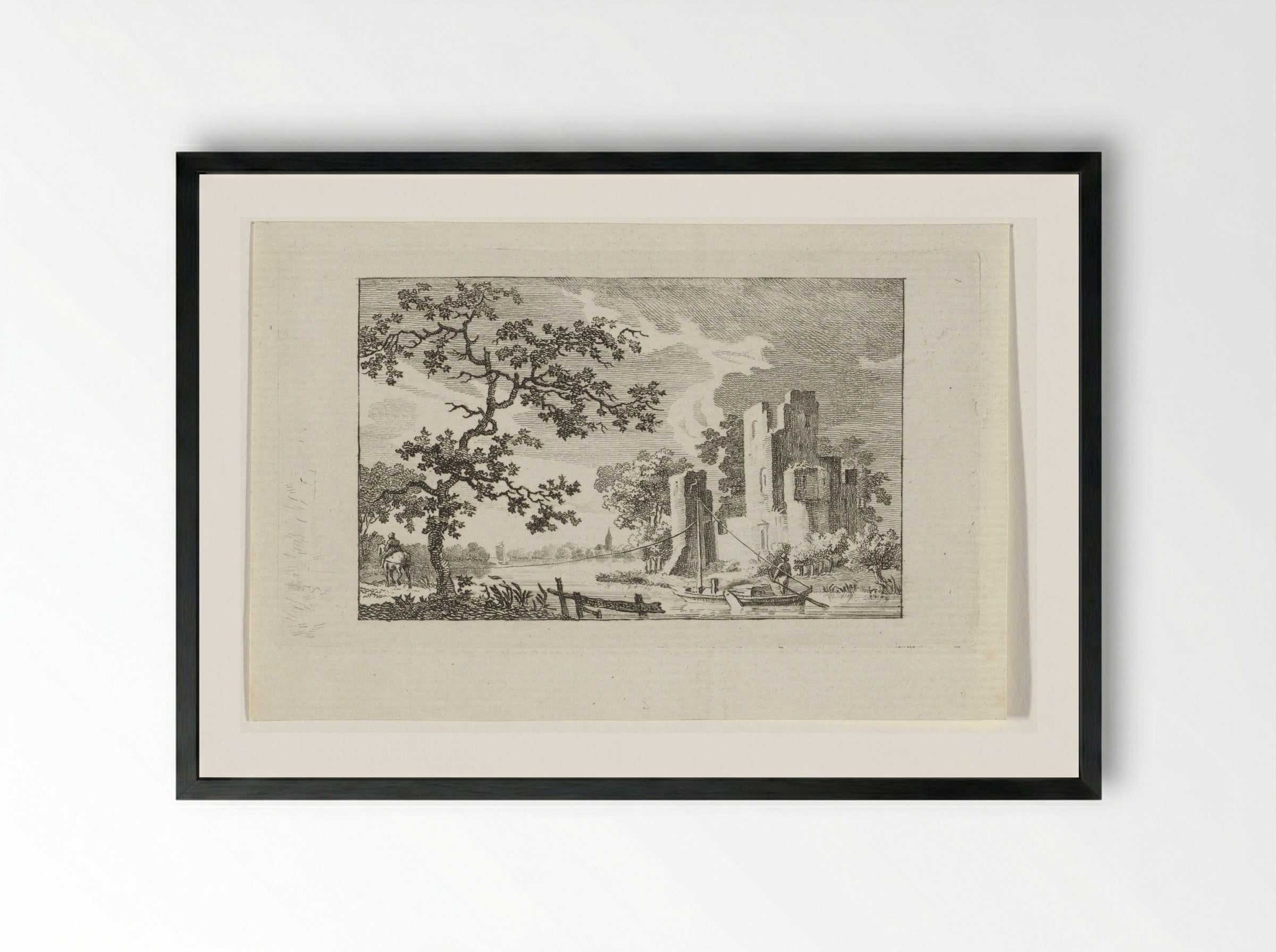 Ruïne aan een trekvaart - Jacob Elias van Varelen - Framed Print Black