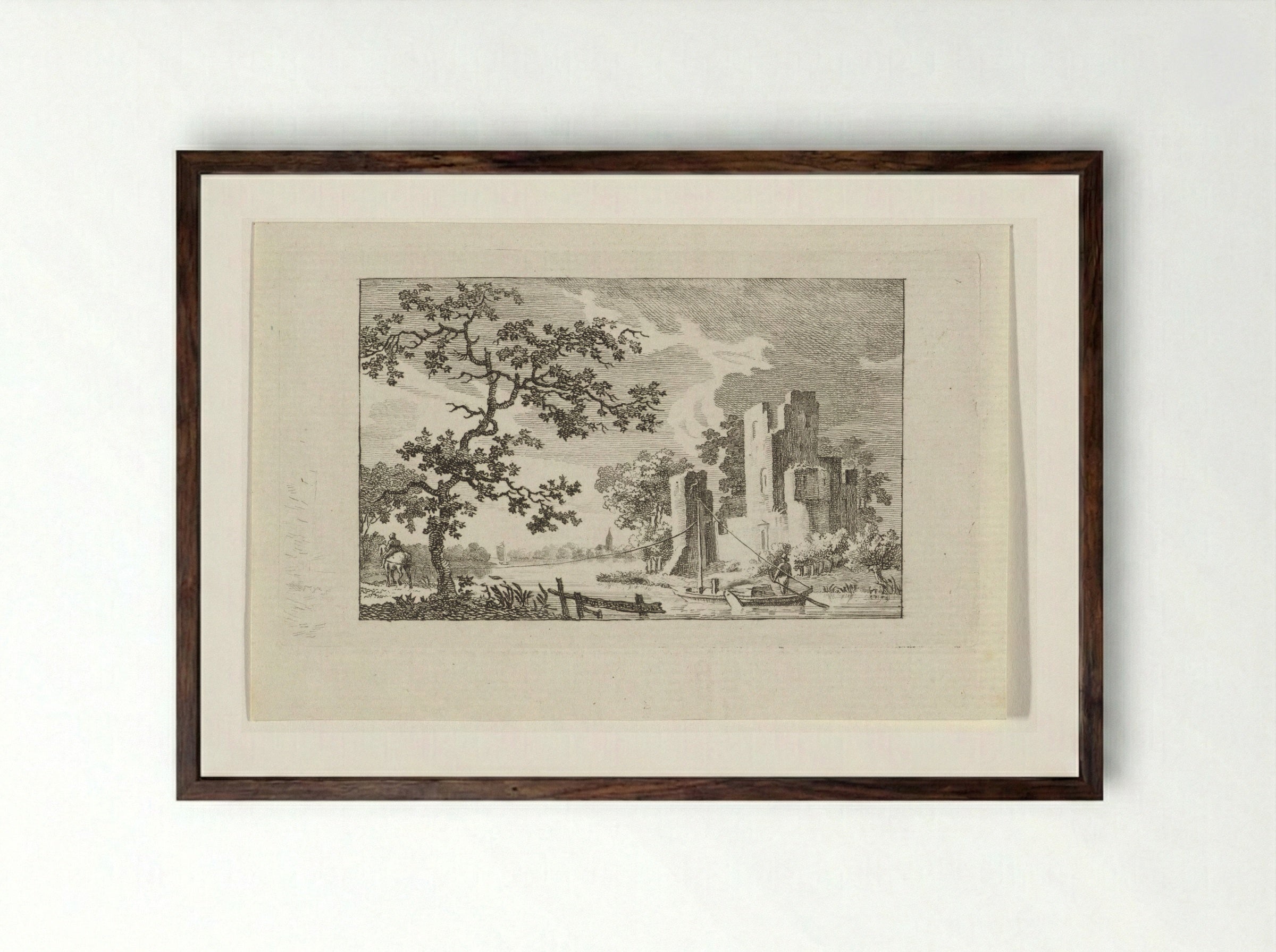 Ruïne aan een trekvaart - Jacob Elias van Varelen - Framed Print Dark Wood