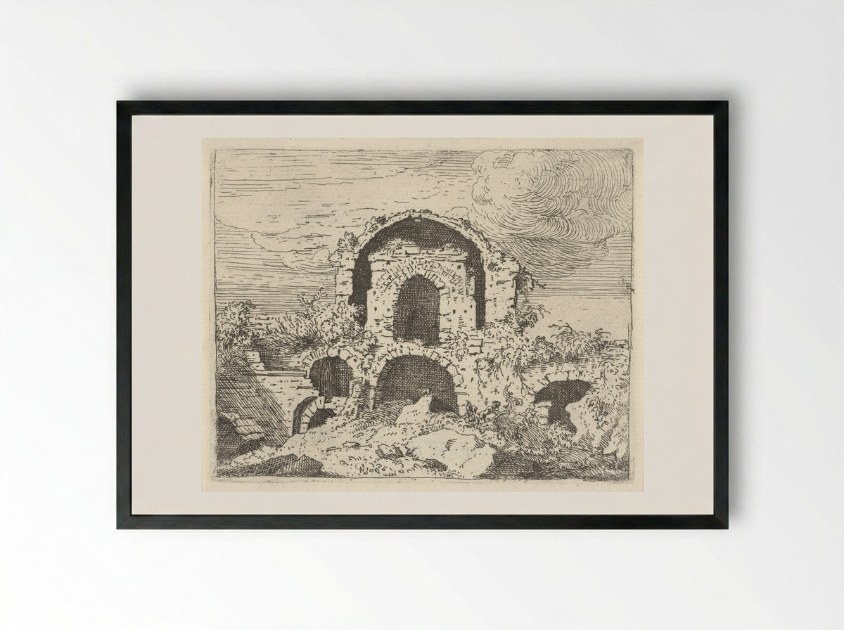 Ruïne in een landschap - Govert van der Leeuw - Framed Print Black